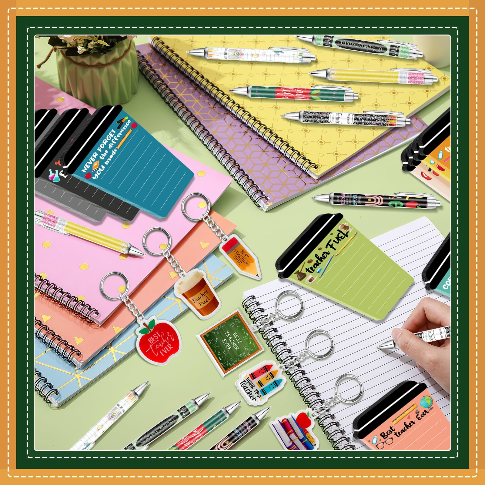 30 Set/90 Pcs Teacher Appreciation Gifts Bulk Include 30 Coffee Cup Sticky Notes 30 Teaching Keychains 30 Teachers Appreciation Pens for School Classroom Teaching Day Graduation End of Year Gifts