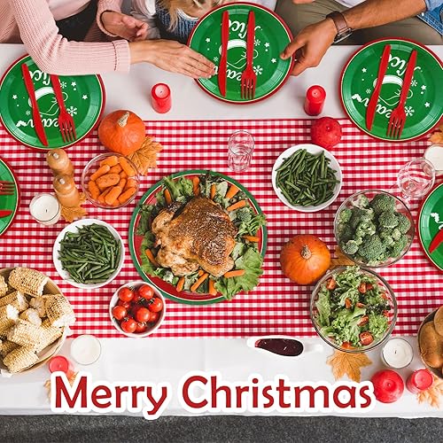 Miniatura 5 de Norme Juego de vajilla de 244 piezas de Feliz Navidad Naughty Team Nice Party Supplies El equipo incluye 24 platos de 9 y 7 pulgadas, vasos de papel