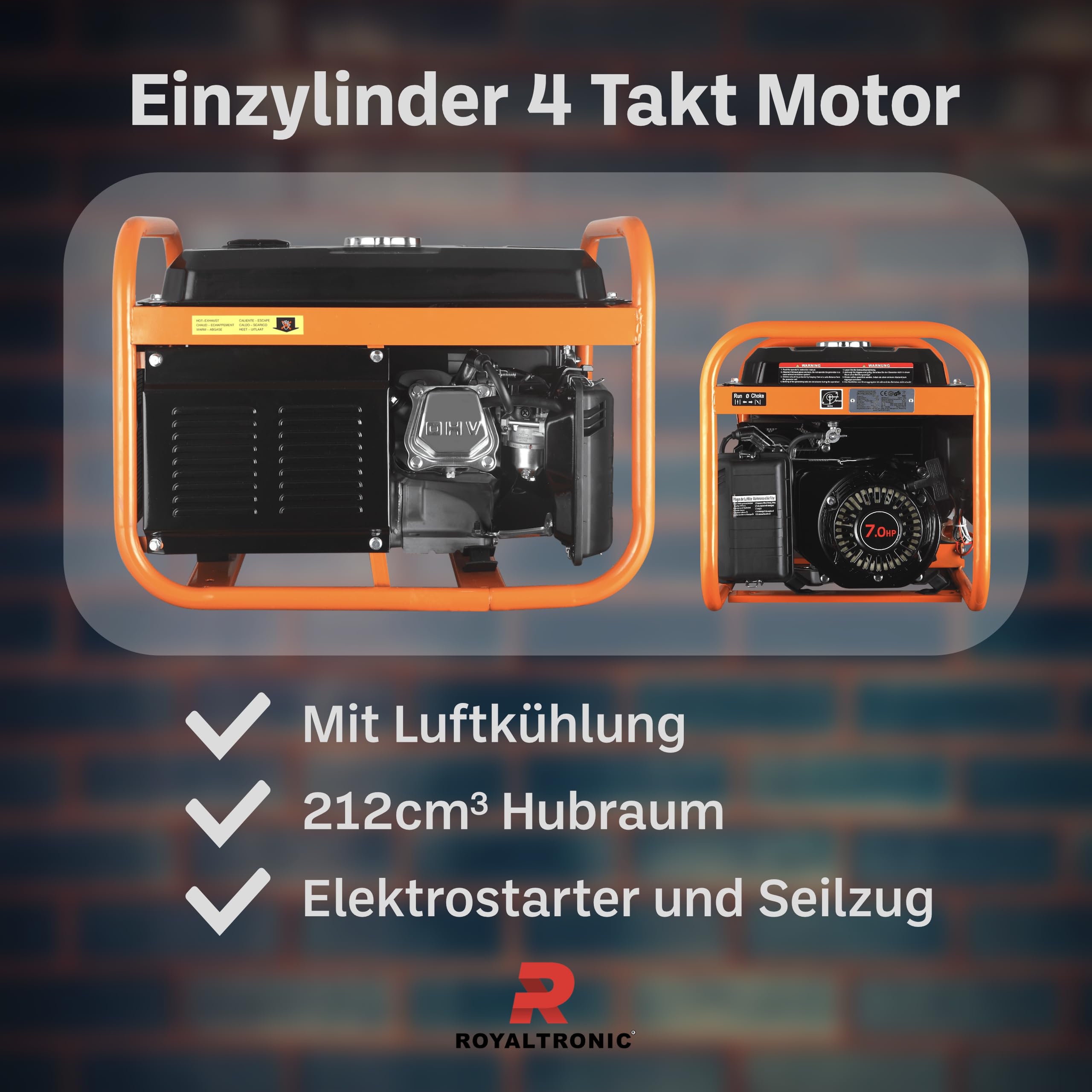 Generator prądotwórczy RT9500E elektryczny start, benzynowy, agregat prądotwórczy, generator prądu z kluczem, w zestawie bateria Euro5