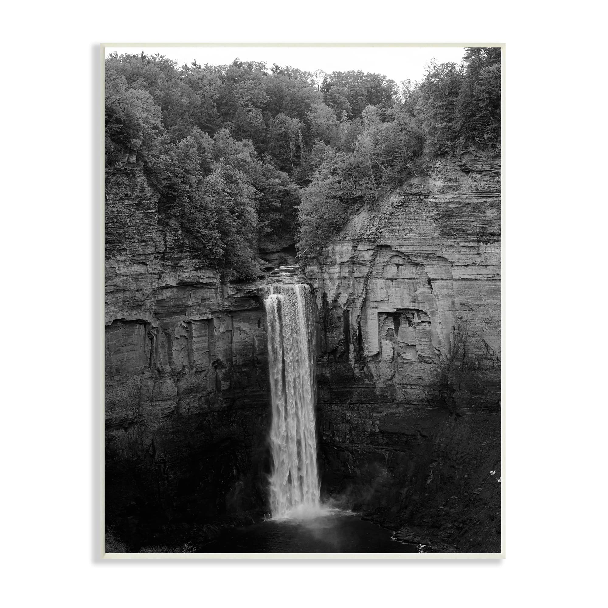Stupell IndustriesIthaca Cliffside Waterfall Black White Nature Landscape Photography Wall Plaque, 13 x 19, Grey