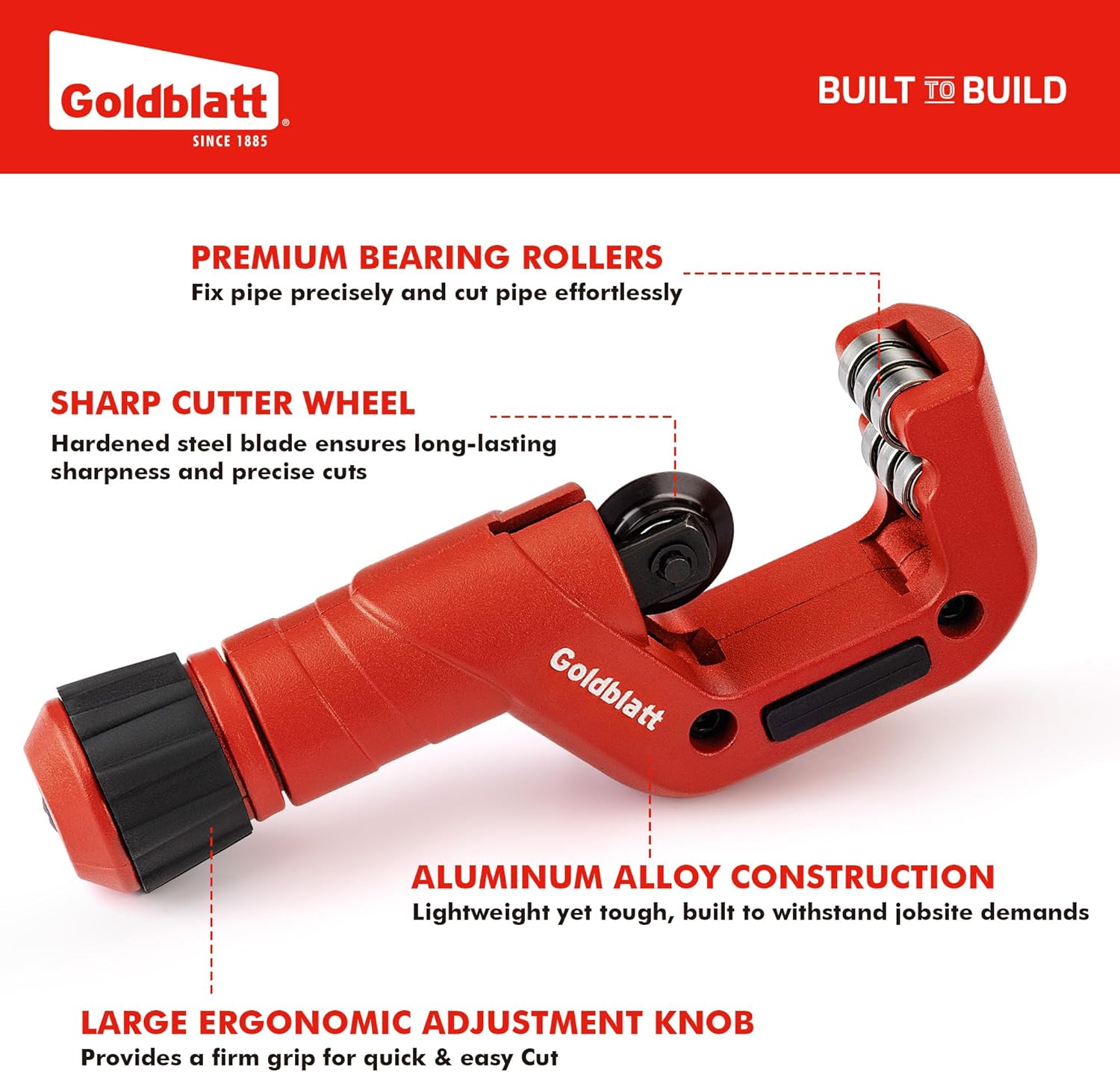Goldblatt Copper Pipe Cutter, 1/4"-2" Conduit Cutter, CSST Tubing Cutter for Copper, Stainless Steel, Brass, Thin-Wall Aluminum, Smooth Cutting Pipe Cutter Tool for Plumbing, HVAC Work