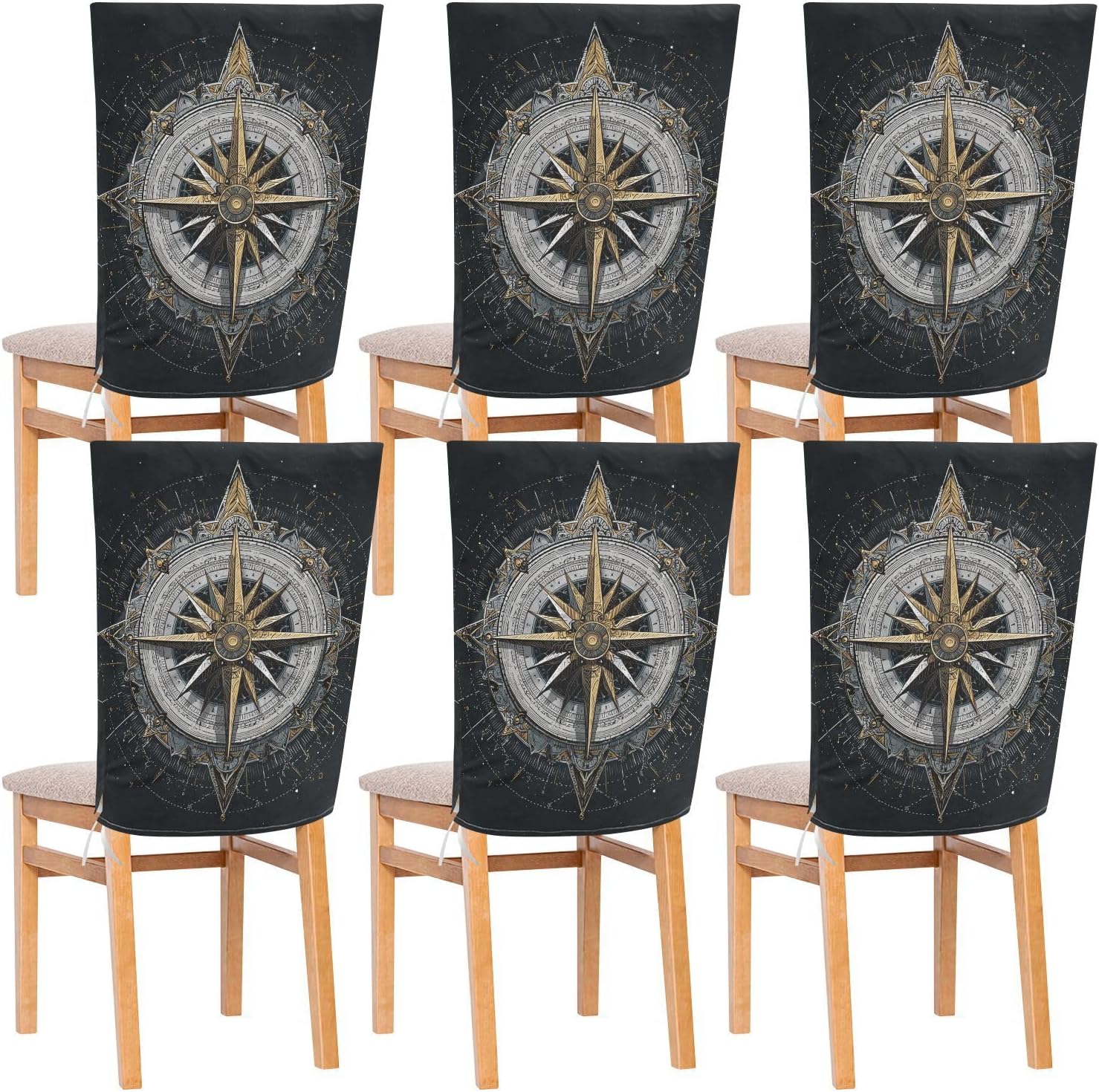 ALAZA Vintage Compasses Chair Back Cover Set of 6, Washable Reusable Removable Chair Slipcovers Decorative Chair Cover for Home Kitchen Wedding Party