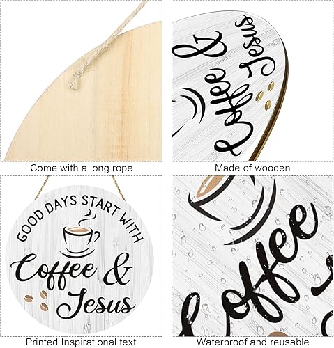 Miniatura 7 de Blulu Accesorios decorativos de cafetería, letreros de café y Jesús para decoración de cafetería, 12 x 12 pulgadas (los buenos días blancos