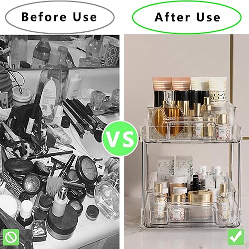 Miniatura 2 de Lovelyduo Organizador transparente de 2 niveles, paquete de 2 unidades, contenedor de almacenamiento deslizante multiuso, cocina, despensa,