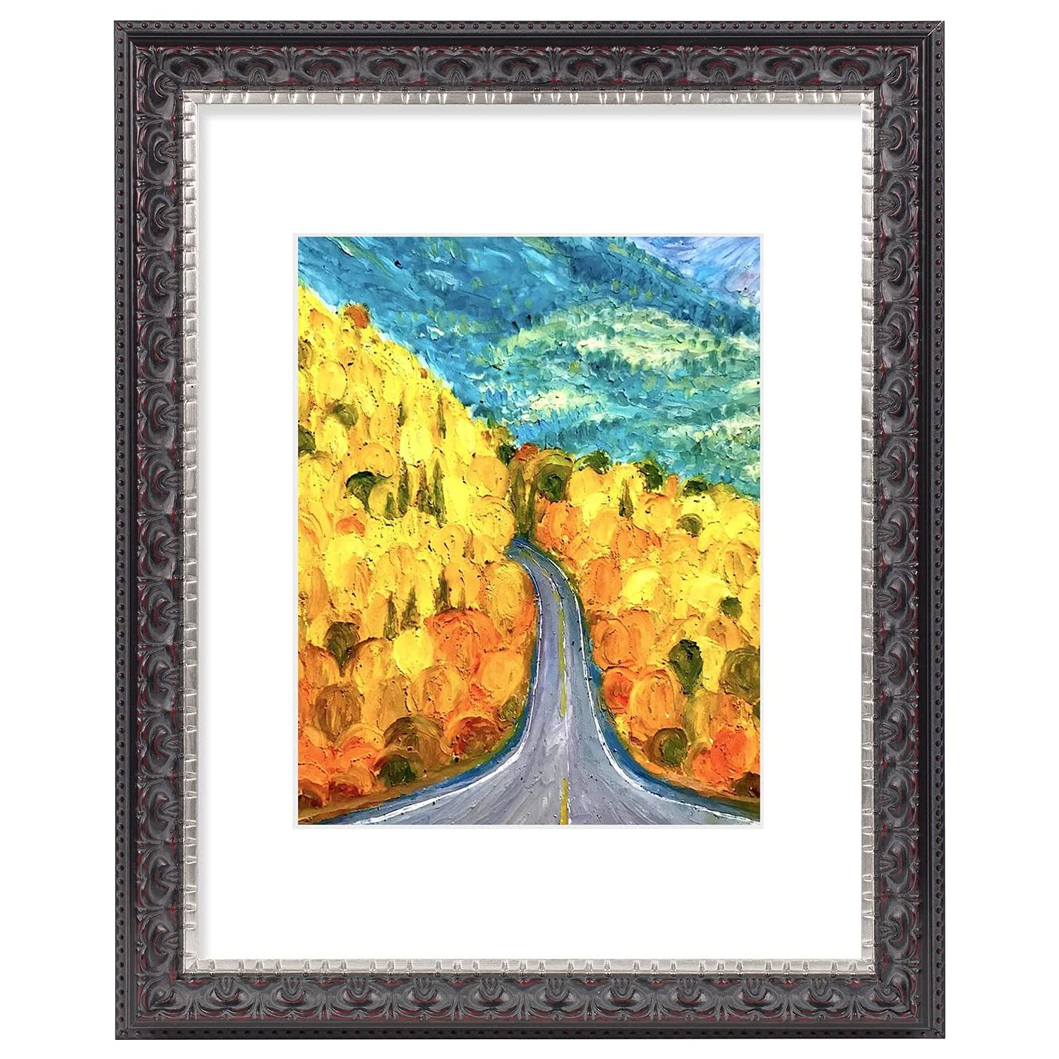 Golden State Art 11 x 14 Ornate Finition Cadre photo, avec tapis Ivoire pour 8 x 10 Photo et verre véritable 11x14 Black, Silver, Burgundy