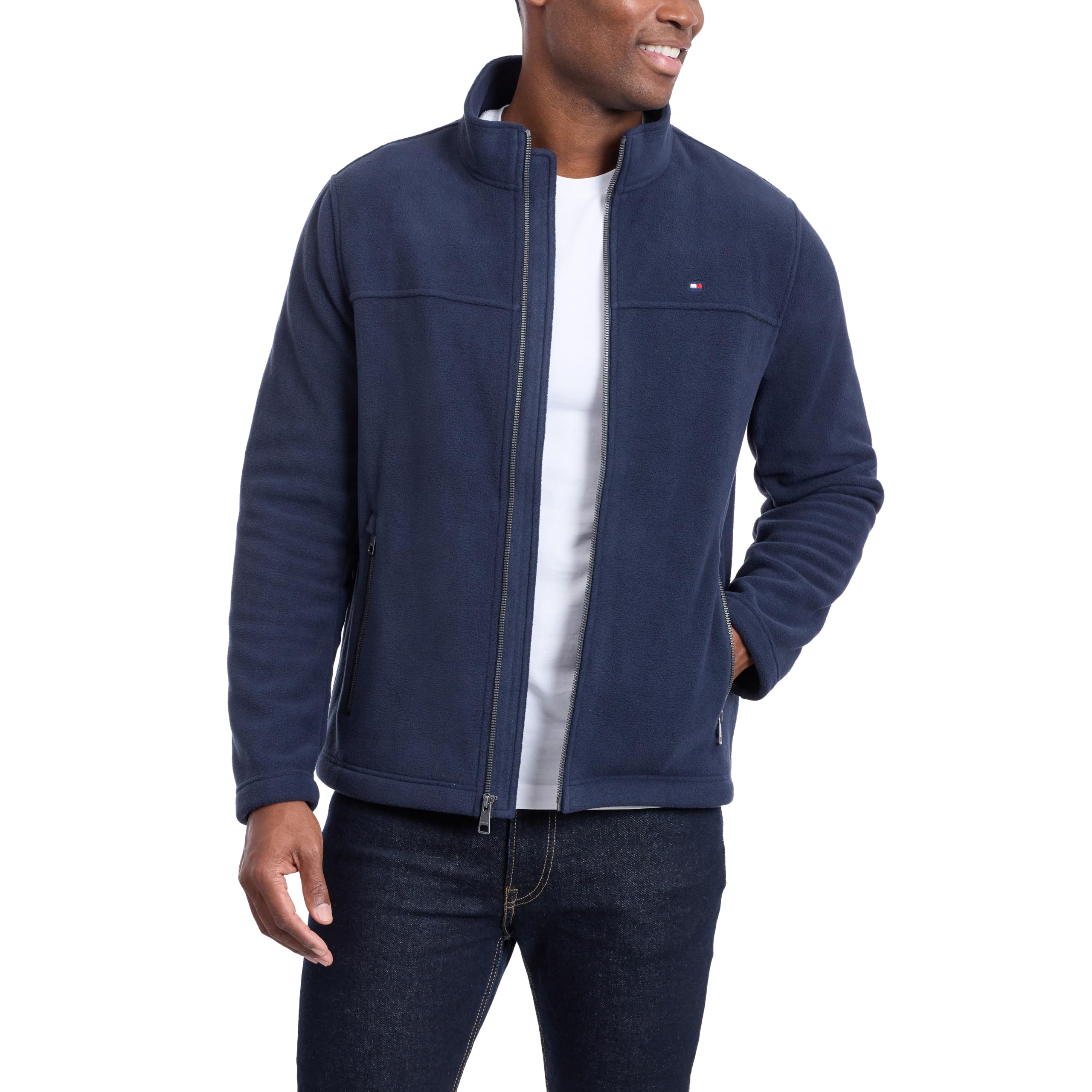 Tommy Hilfiger Men's Navy Polar Fleece Jacket, /Charcoal, Xl Big Tall