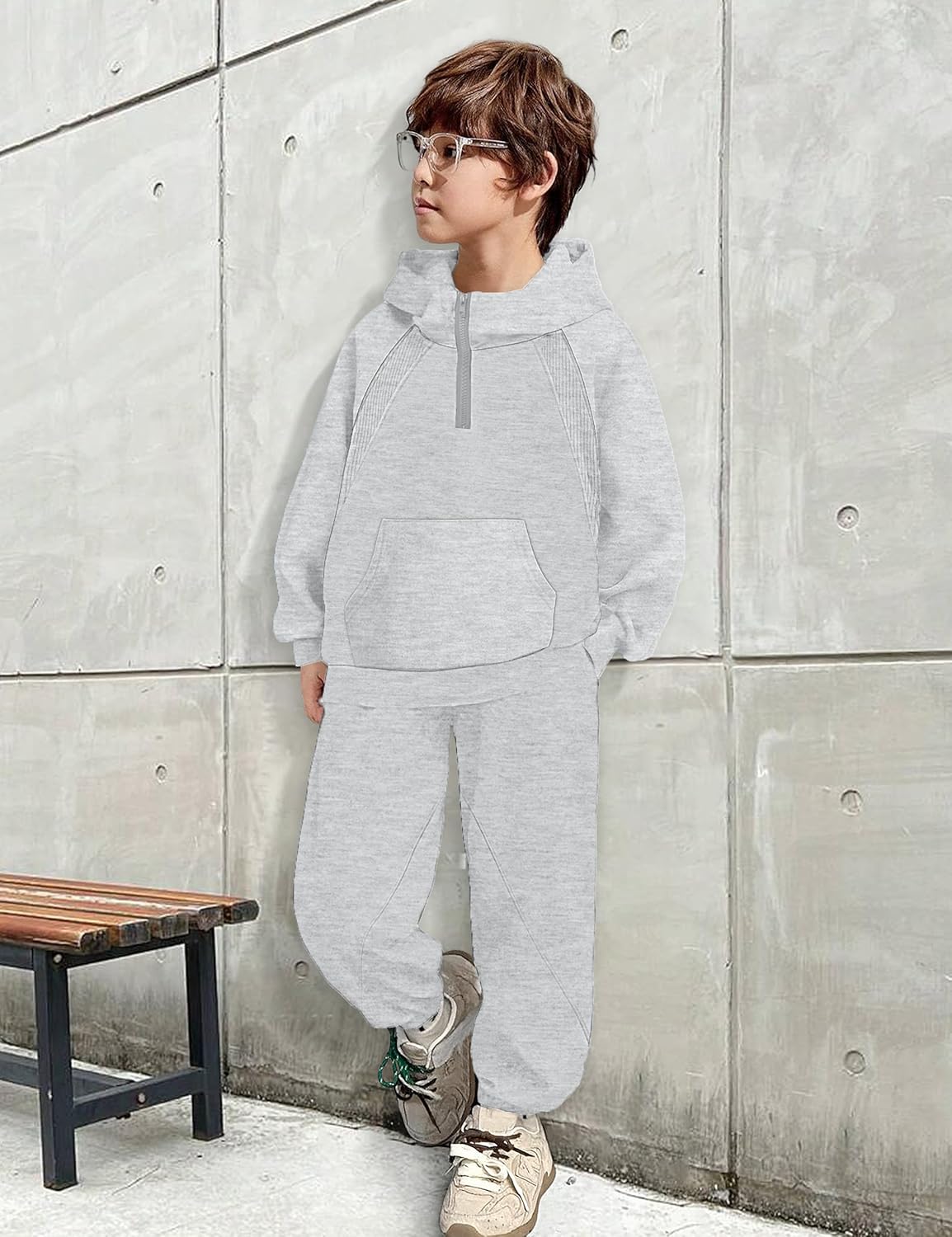NECIOUS Boys Clothes 2 Piece Long Sleeve Quarter Zip Hoodie Sweatshirt and Sweatpants Fall Winter Sweatsuit 6-12Y - Image 4
