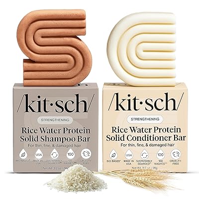 Kitsch Rice Water Shampoo & Conditioner Set – Solid Shampoo & Conditioner Bar with Protein for Hair Growth, Strengthening Hair & Damage Repair – Paraben, Sulfate & Silicone Free – 2 Pack