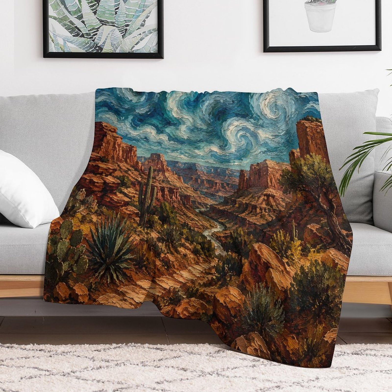 Dramatic Canyon Landscape Painting Kuscheldecke für Zuhause