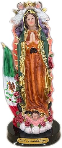Estatua de Nuestra Señora de Guadalupe de 8 pulgadas Virgen De Guadalupe Con Bandera Mexicana 8 pulgadas de alto