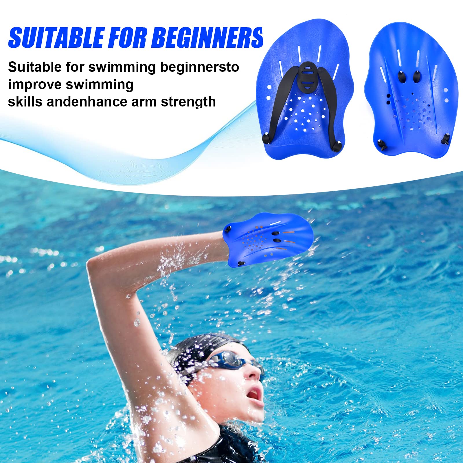 Vibbang 1 paio di pagaie per le mani in silicone per l'allenamento della forza, accessori per esercizi di nuoto in piscina, con cinghie regolabili, per adulti e bambini