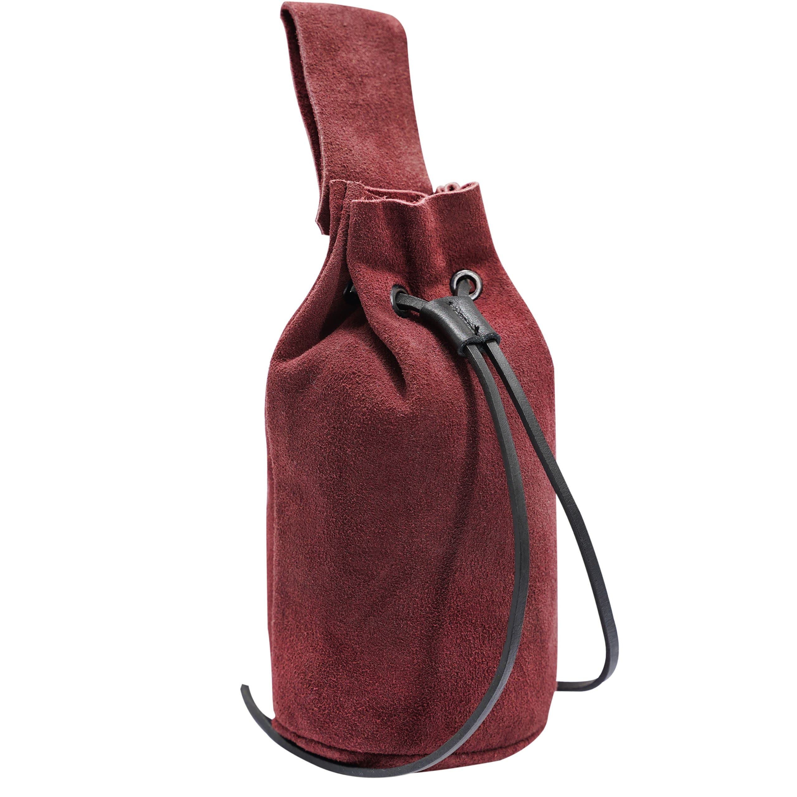 Mythrojan Pochette de Ceinture avec Cordon de Serrage Renaissance Cosplay Accessoires de Costumes Sac en Cuir suédé pour événements médiévaux Rouge vin 20,3 x 16,5 cm
