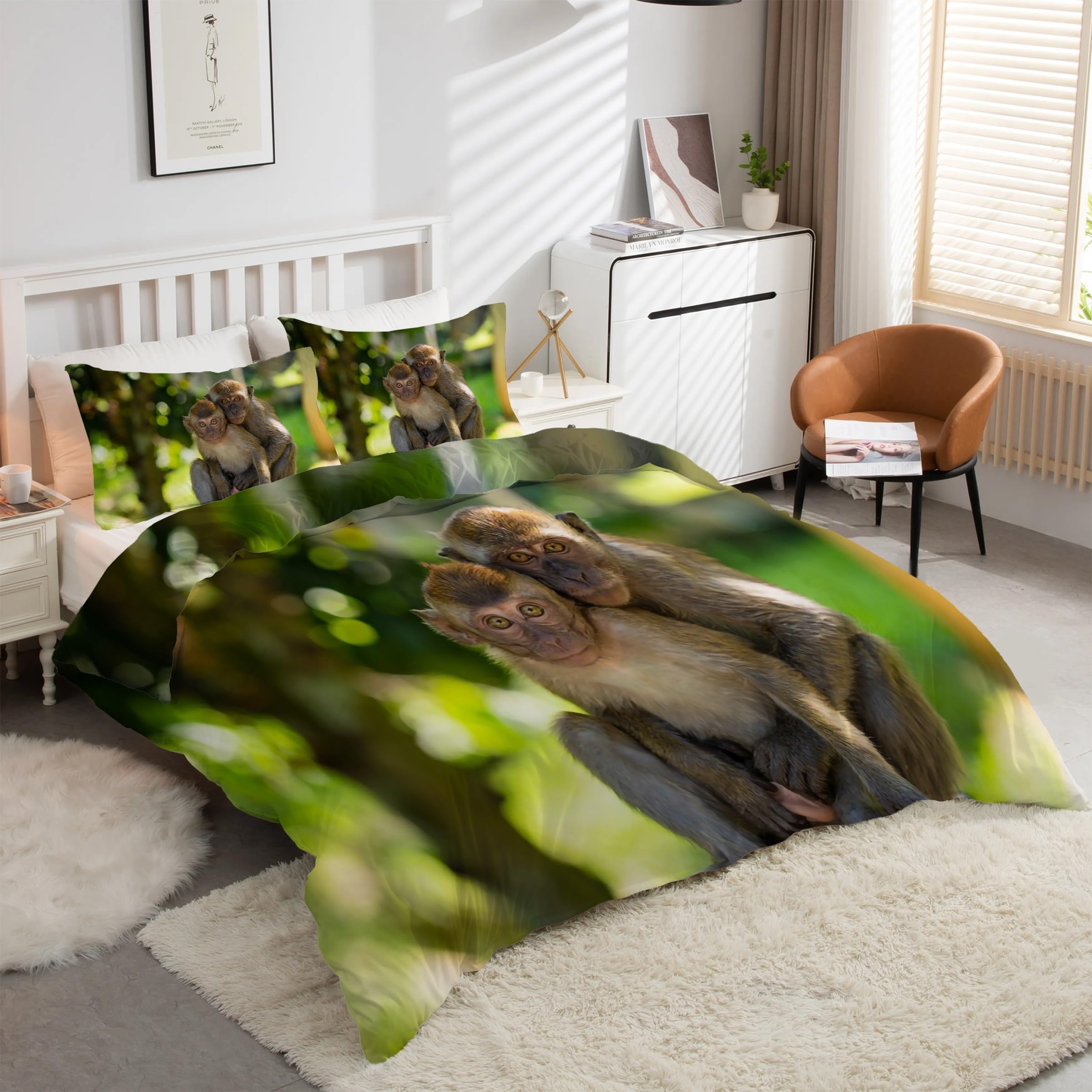 Housse de couette singe 220x240 sans repassage parure lit douce
