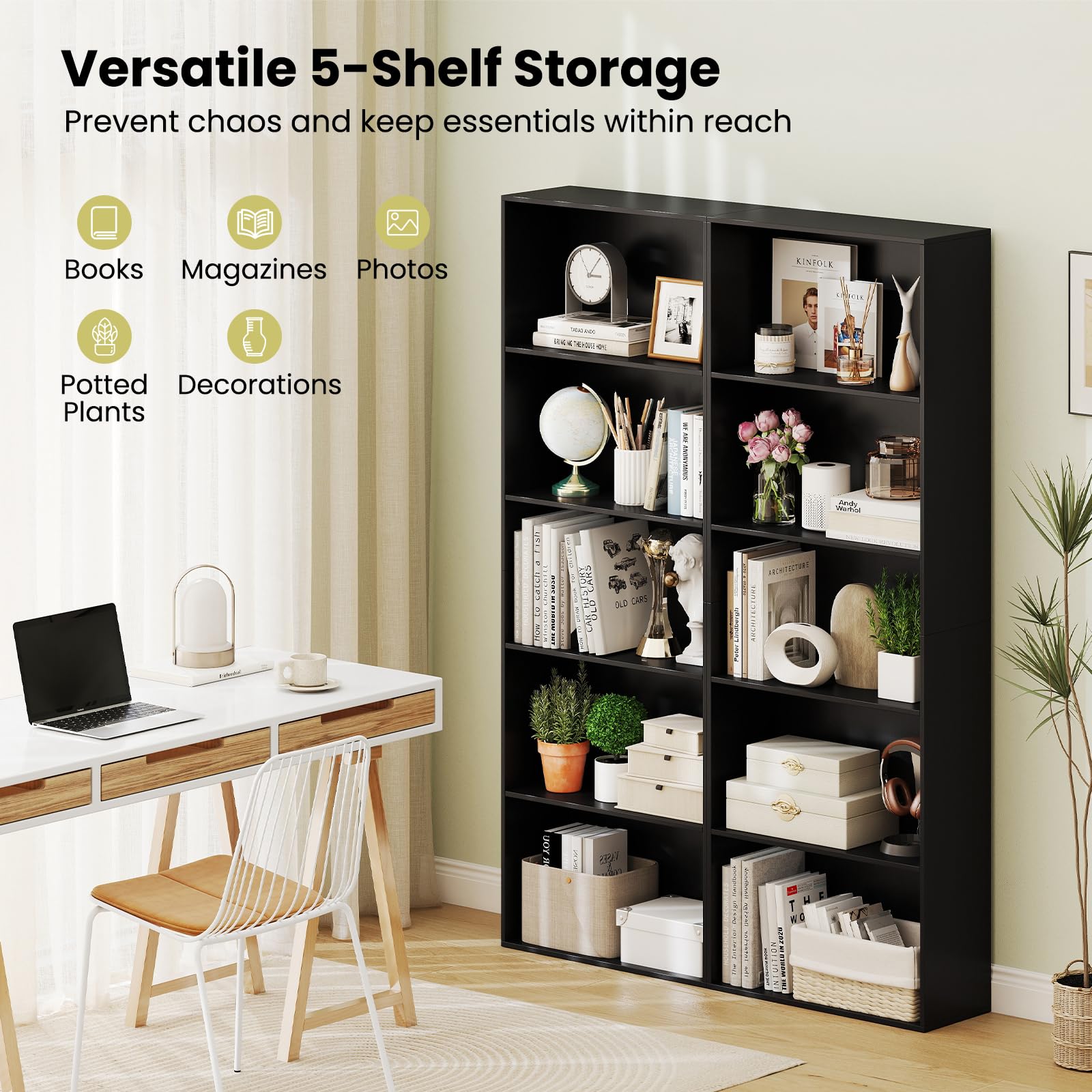 Amazon.com: DORTALA Bookcase 5-Shelf Multi-Functional Modern Wood