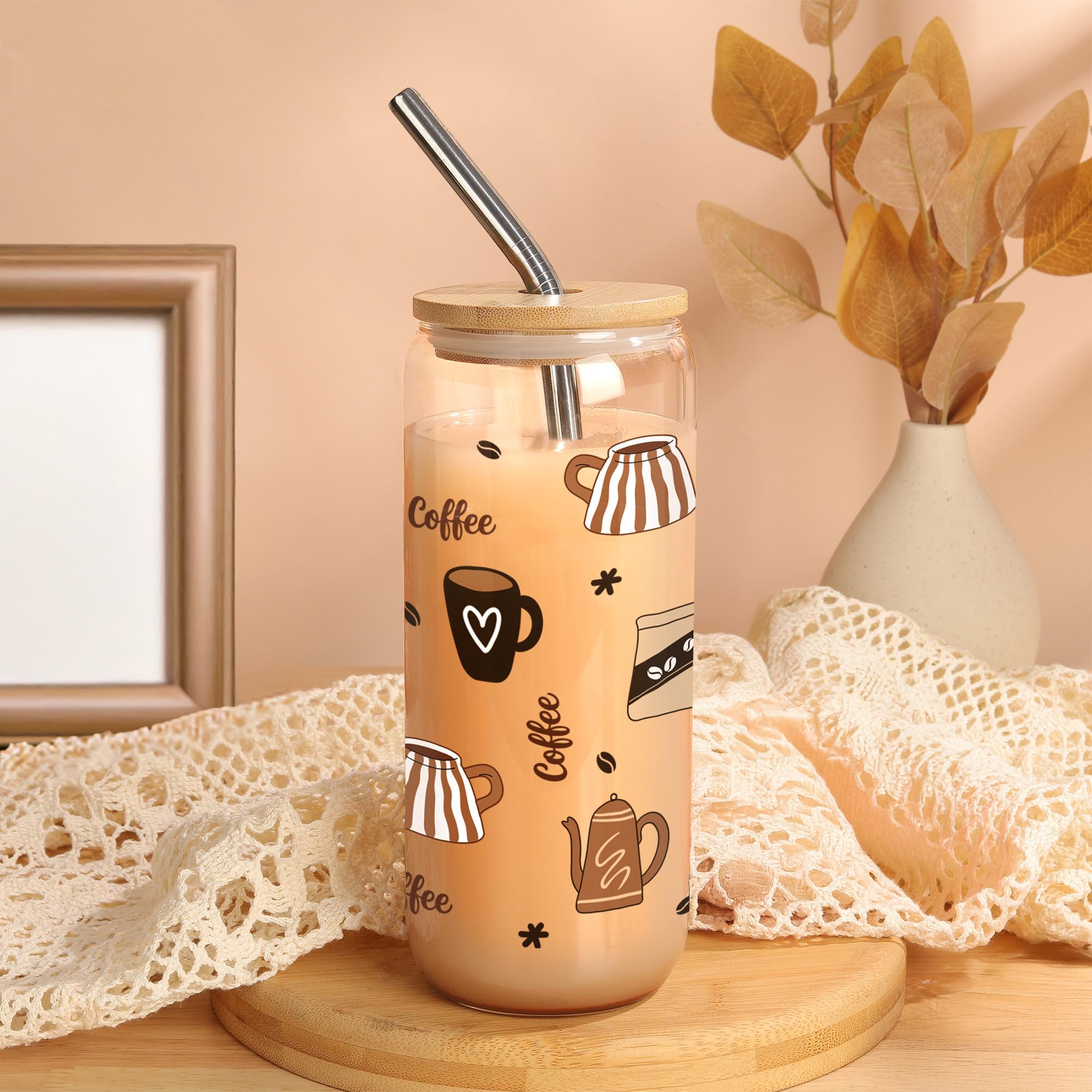 Joeyan Set Regalo per Persona Speciale – Supporto Emotivo all'Uncinetto e Tumbler Vetro 20oz Coperchio Cannuccia per Caffè Freddo, Regalo Compleanno per Amanti Caffè, Uomo e Donna