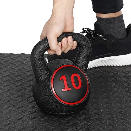 Miniatura 5 de LEMY Juego de 3 pesas rusas de 5 lb, 10 lb, 15 lb con estante de almacenamiento, HDPE recubierto de peso para ejercicios en el hogar, gimnasio,