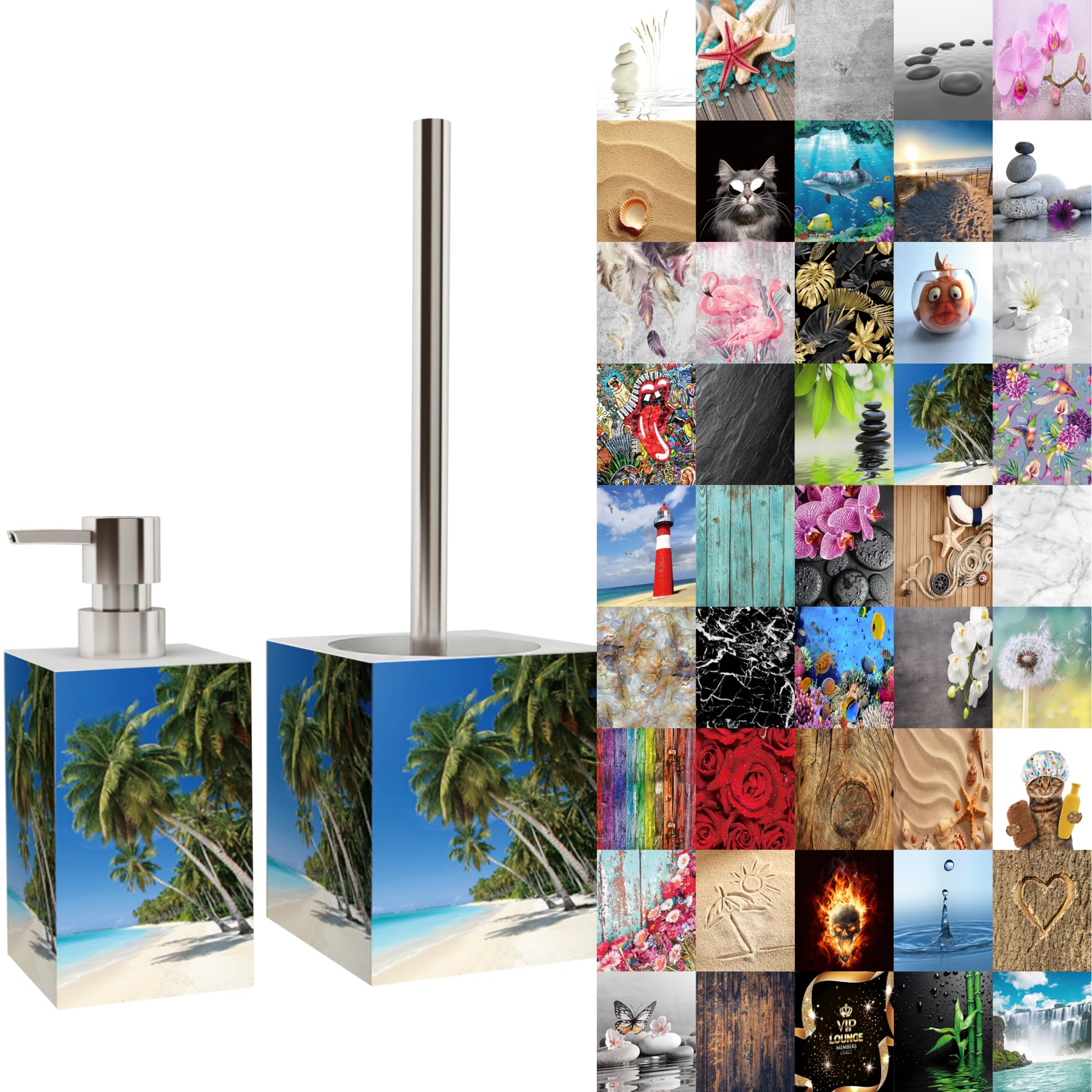 Premium Bathroom Set | Great Range | Soap Dispenser and Toilet Brush | Beautiful designs surface (Caribbean)