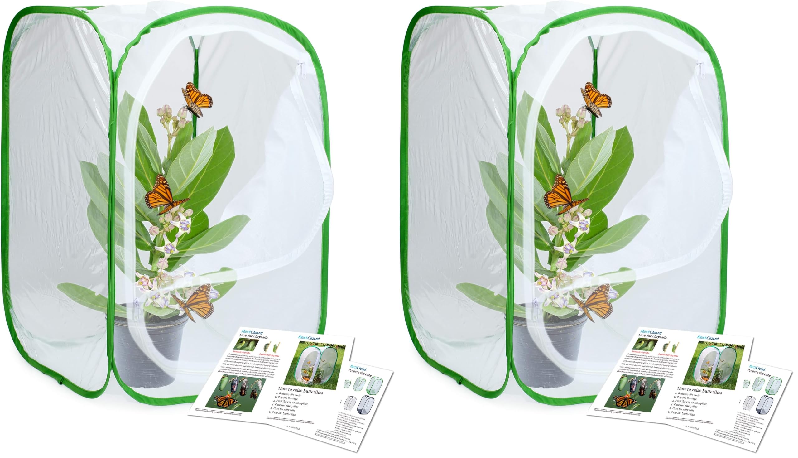 RESTCLOUD Insect and Butterfly Habitat Cage Terrarium Pop-up 23.6 Inches Tall (Pack of 2)
