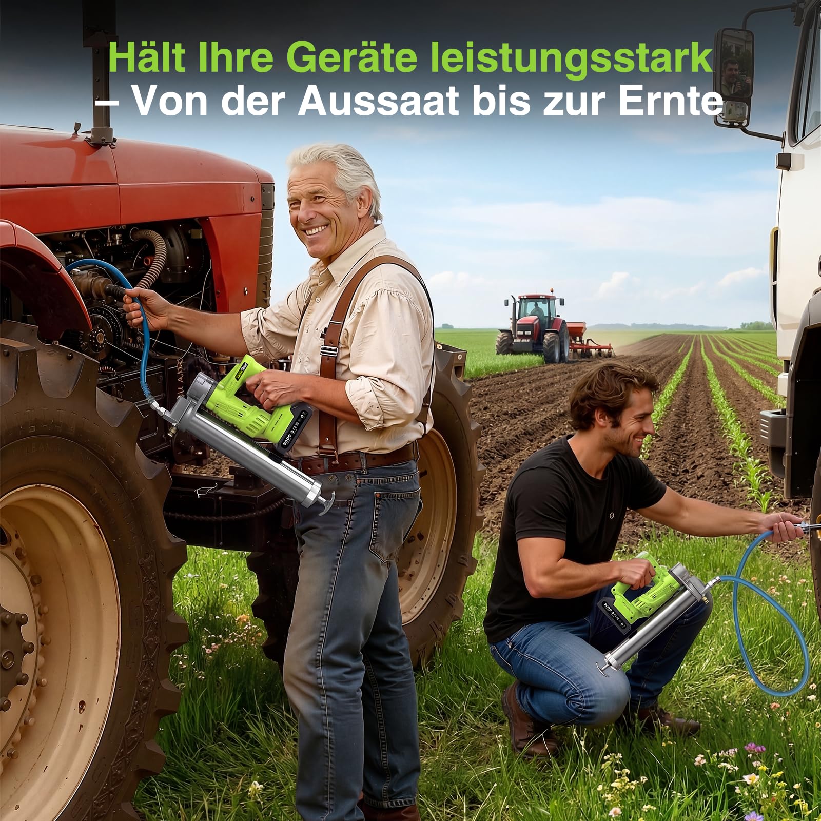 TaskStar Hocheffiziente Akku-Fettpresse: Elektrische Fettpresse mit 2 * 2.0Ah Batterien und Ladegerät, Verbessertes Mundstück, 10000 PSI Max Druck, für Landwirte, Mechaniker und Gerätebesitzer