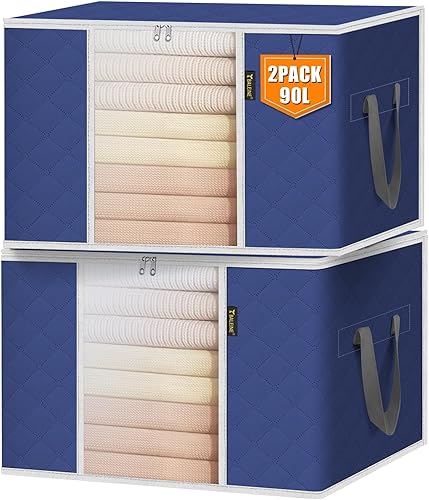 Miniatura 10 de BALEINE Paquete de 8 bolsas de almacenamiento de ropa, contenedores de almacenamiento de 24 galones con asa reforzada, cremallera resistente,