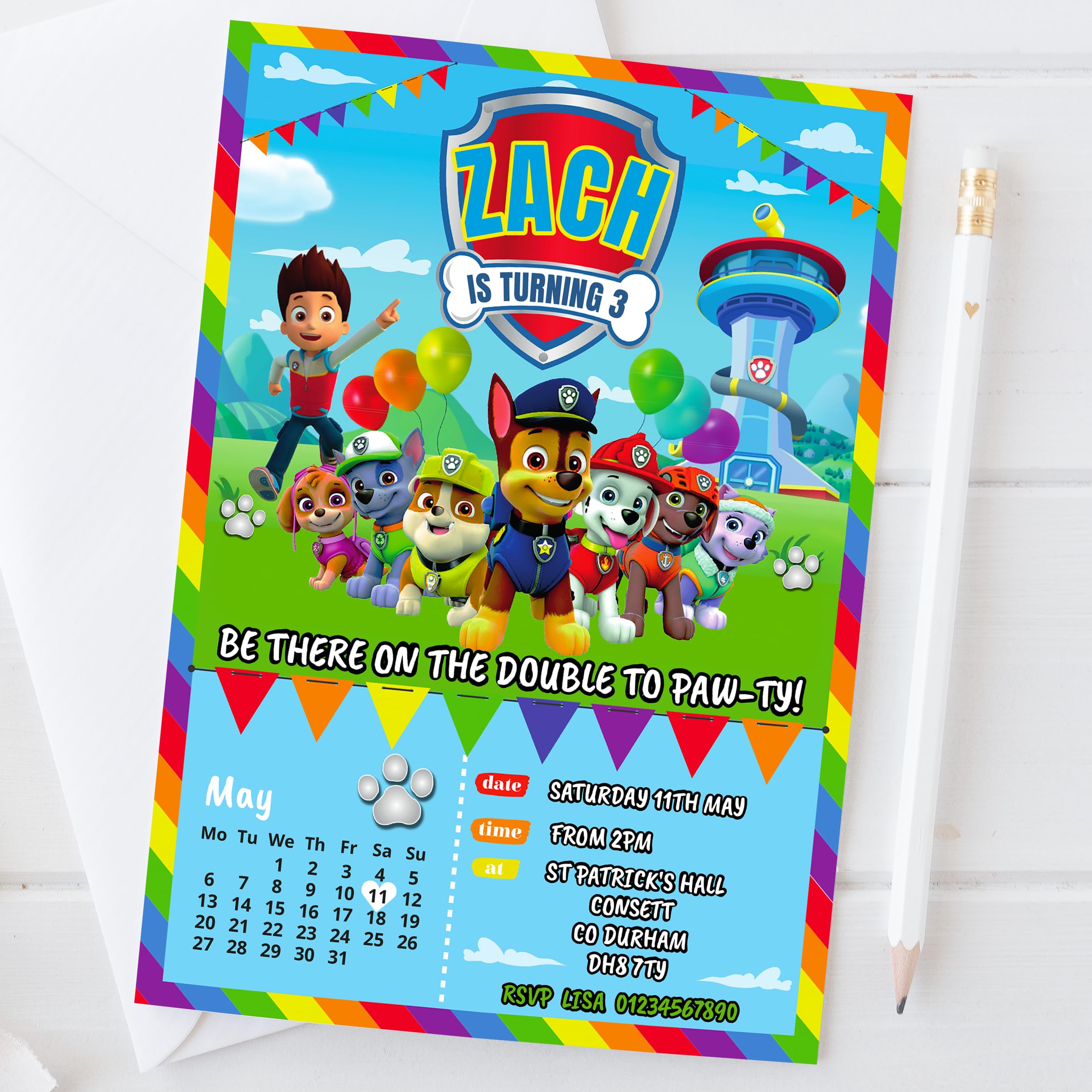 Personalised Kids Birthday Party Invitations with Envelopes, Animal Adventure Theme, Pack of 10