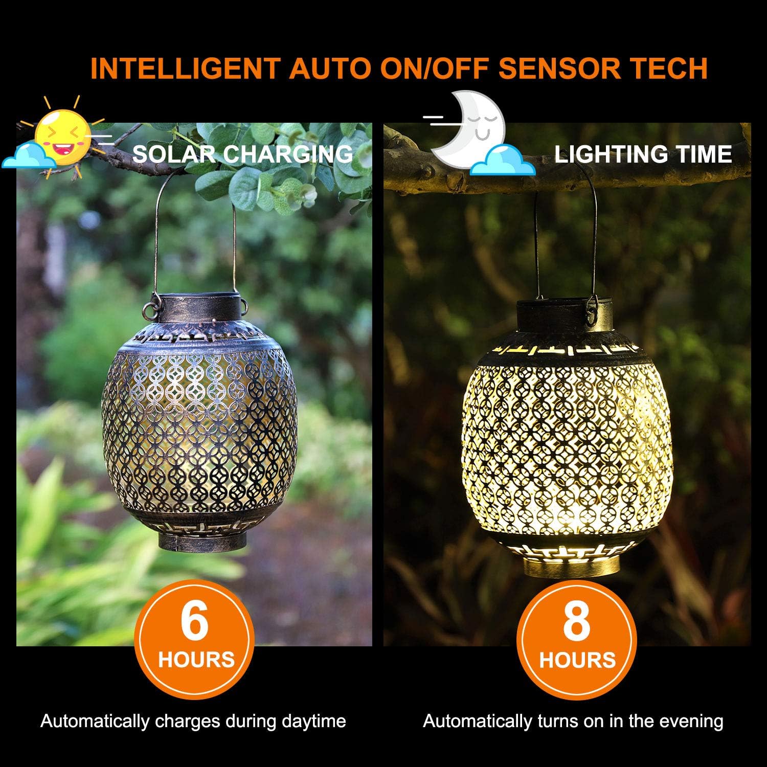 2 Pack Solar Lanterns Outdoor Hanging Solar Lights Decorative, Solar Outdoor Decorations for Patio Garden Yard Porch and Tabletop with Shadow Casting. (Modern)