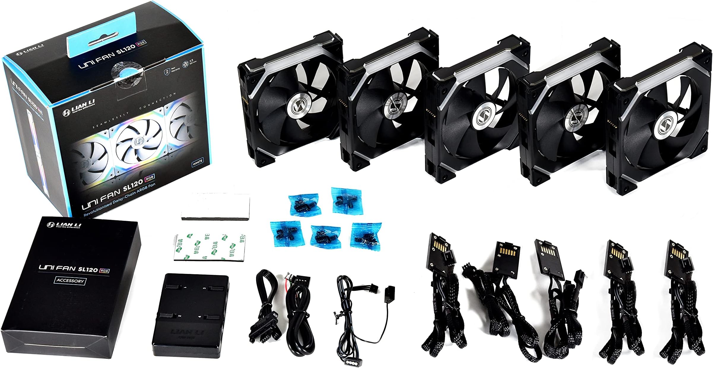 Lian Li Uni Fan Sl120 5 Pack Black With Controller ArGB 120mm Led Pwm Daisy Chain, Sl120-5 Black Coler