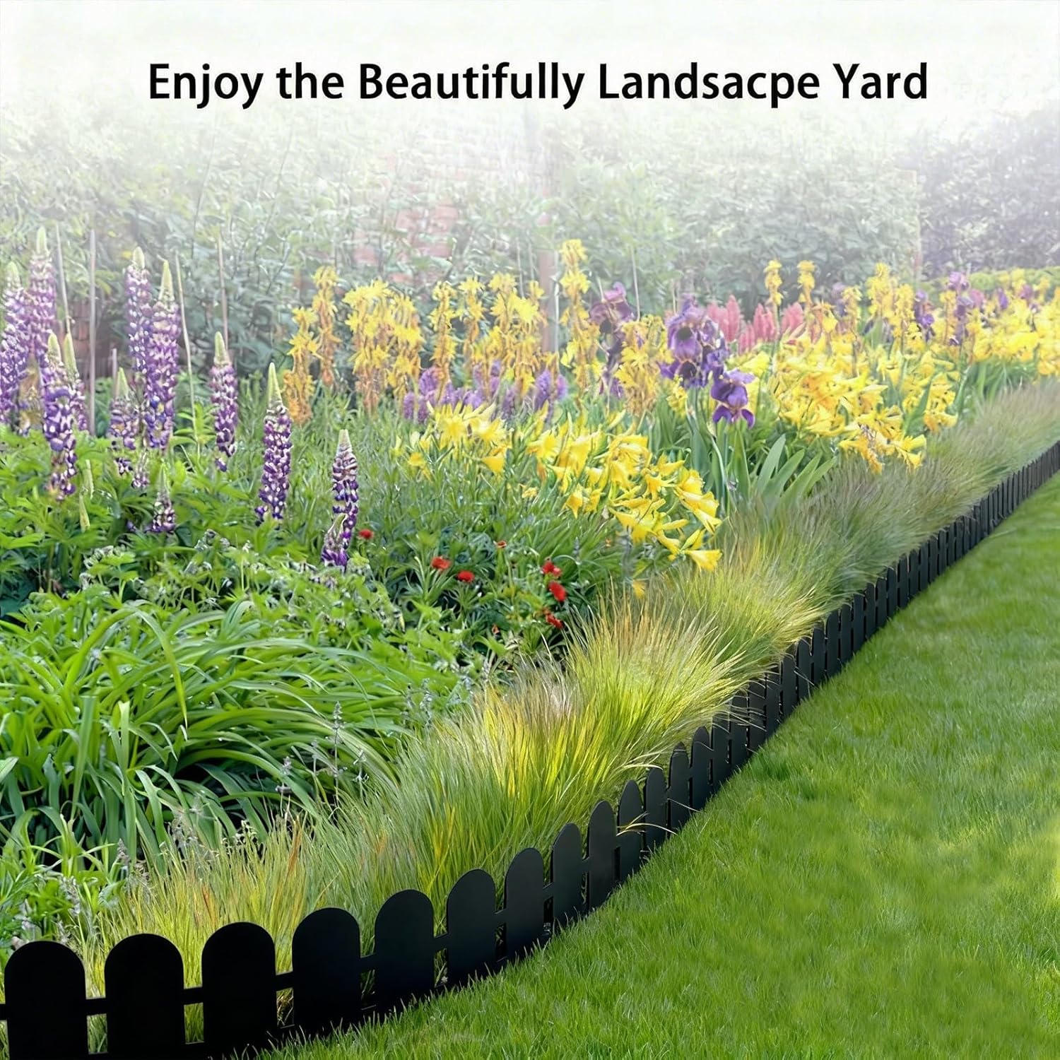 49FT Arch Landscape Edging, 5.5 in Tall Decorative Garden Border with 75 Anchoring Spikes, Garden Edging Border for Flower Beds, Yard-Black