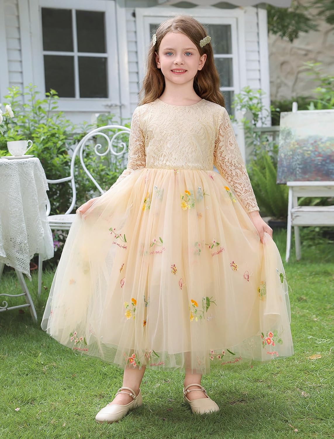 Baby Girl Flower Tulle Dress Floral Lace 3/4 Sleeve Birthday Wedding Bridesmaid Dresses Toddler Princess Party Dress - Image 5