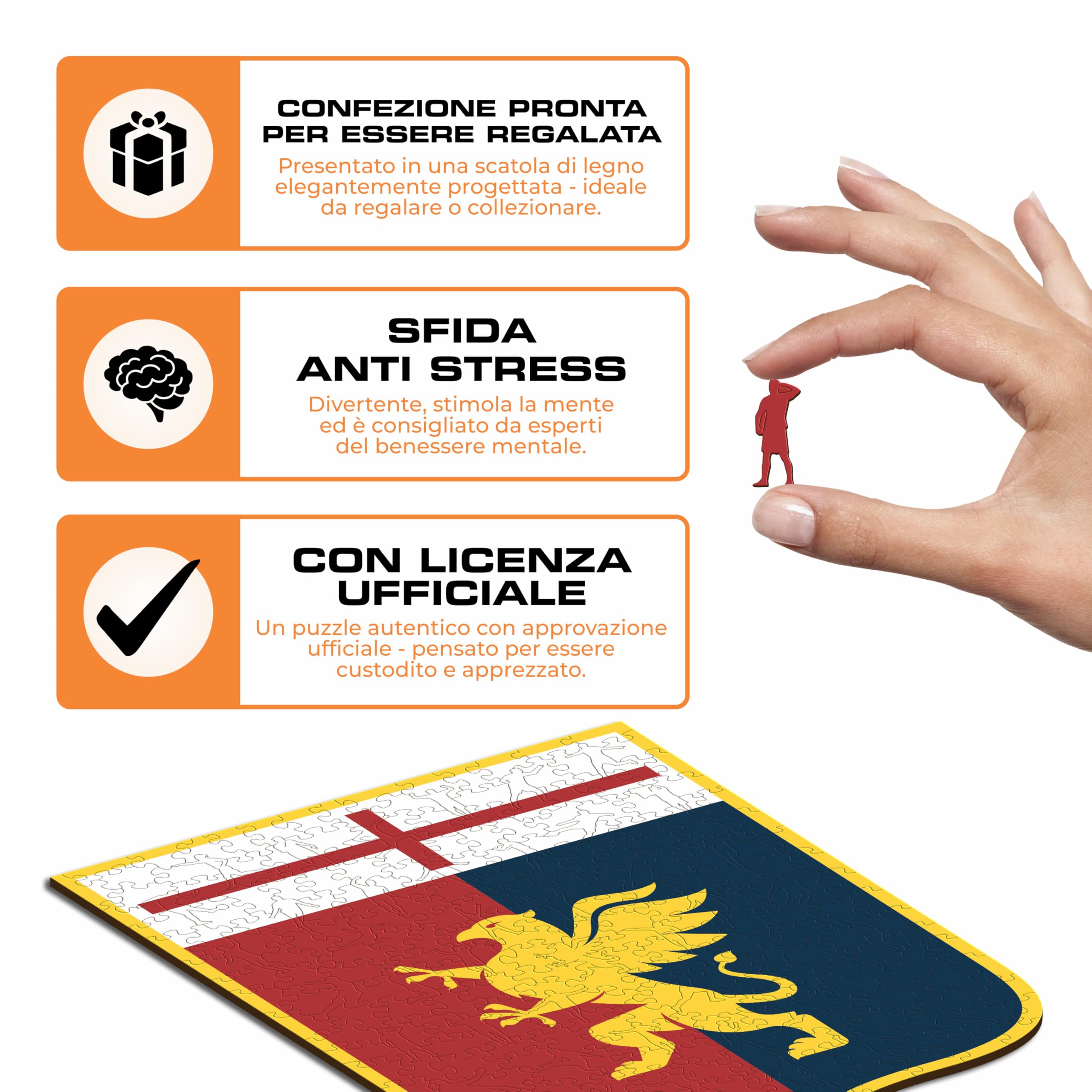 Iconic Puzzles - Genoa, Logo, Puzzle di Legno con licenza ufficiale, 100% sostenibile, regalo per adulti e bambini, taglia M, 270 Pz