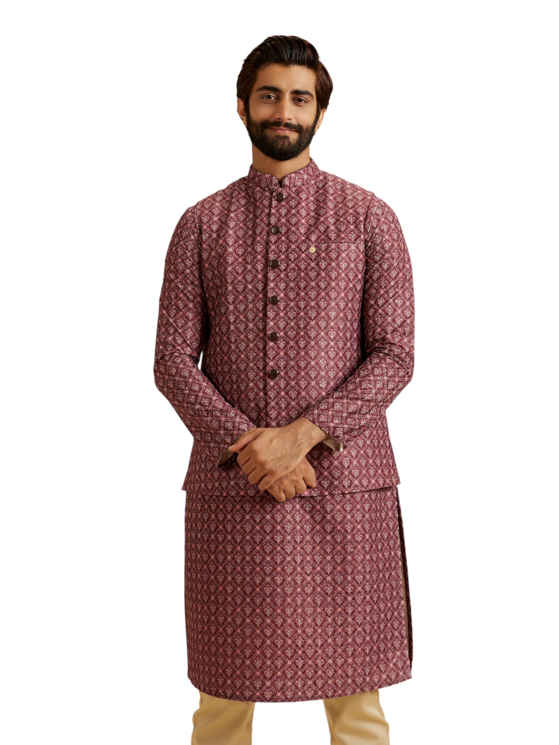 manyavar Men's Print | Embroidery Jacket (1pc)-picture-30
