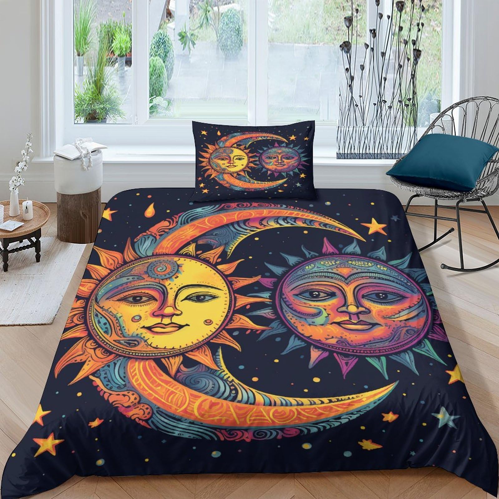 Housse de couette soleil et lune pour une chambre cosmique et douce