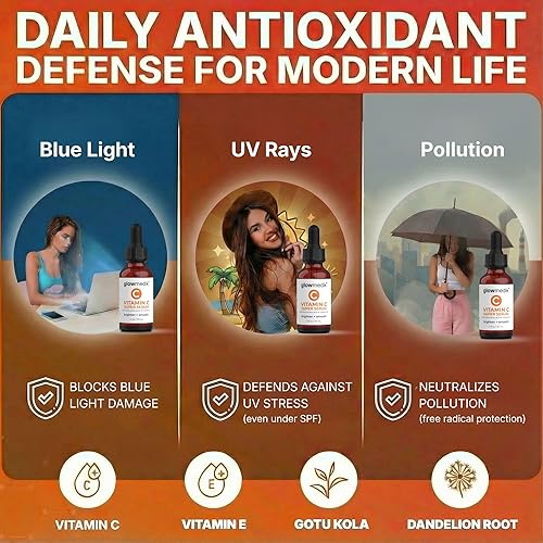 Miniatura 8 de GlowMedik Suero de vitamina C para la cara ilumina y suaviza la cara con ácido hialurónico, vitamina E y MSM, hidrata y reafirma la piel opaca o