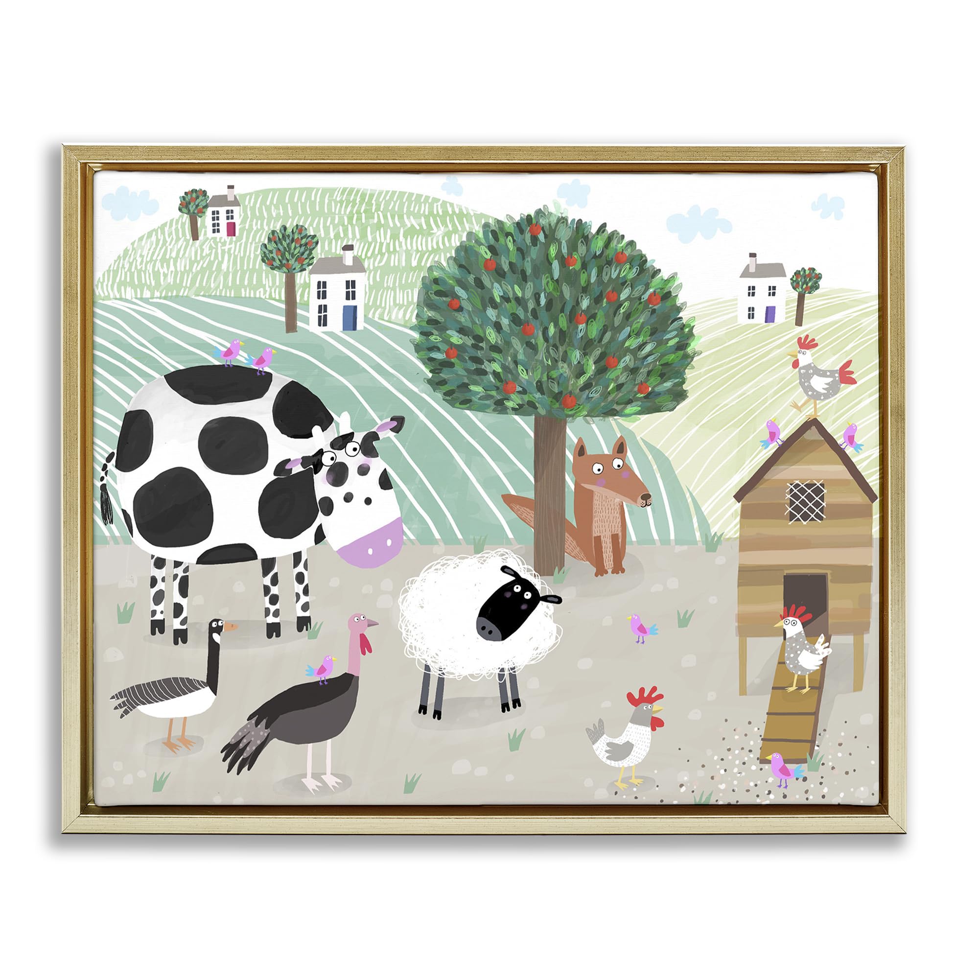 Stupell Industries 'Down At The Farm', Floating Frame Canvas Art, Gold, 21 x 17 Inches, Easy to Hang and Sturdy, Made in USA, by Carla Daly