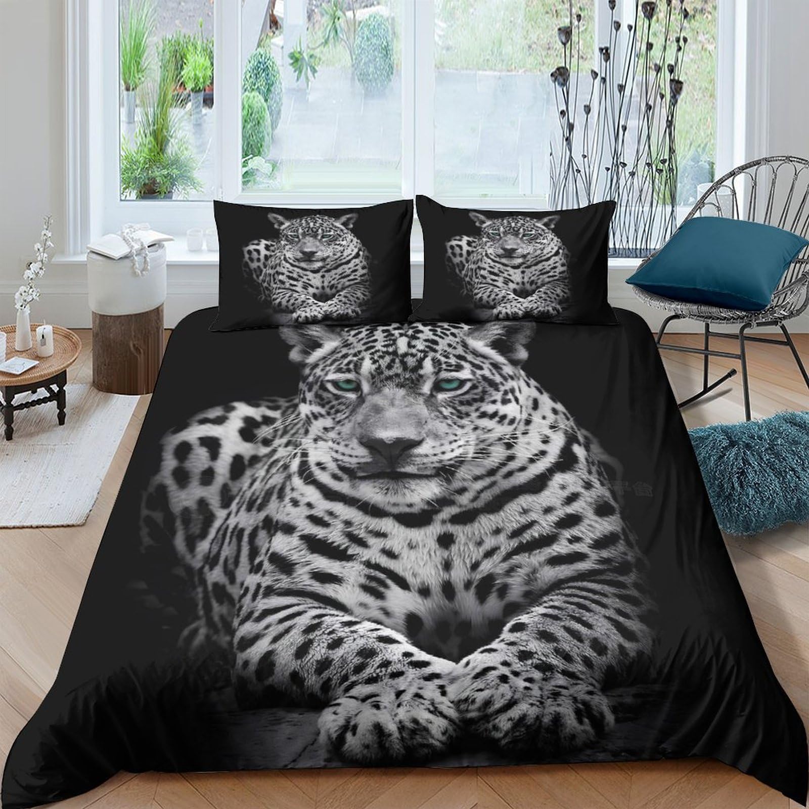 Ctjqhvkz Style-5 3D Printed Black Leopard Fitted Sheet Microfiber Soft Breathable Wild Cat Bed Cover For Bedroom Dorm Mattress Protection Decor Single（135X200cm）