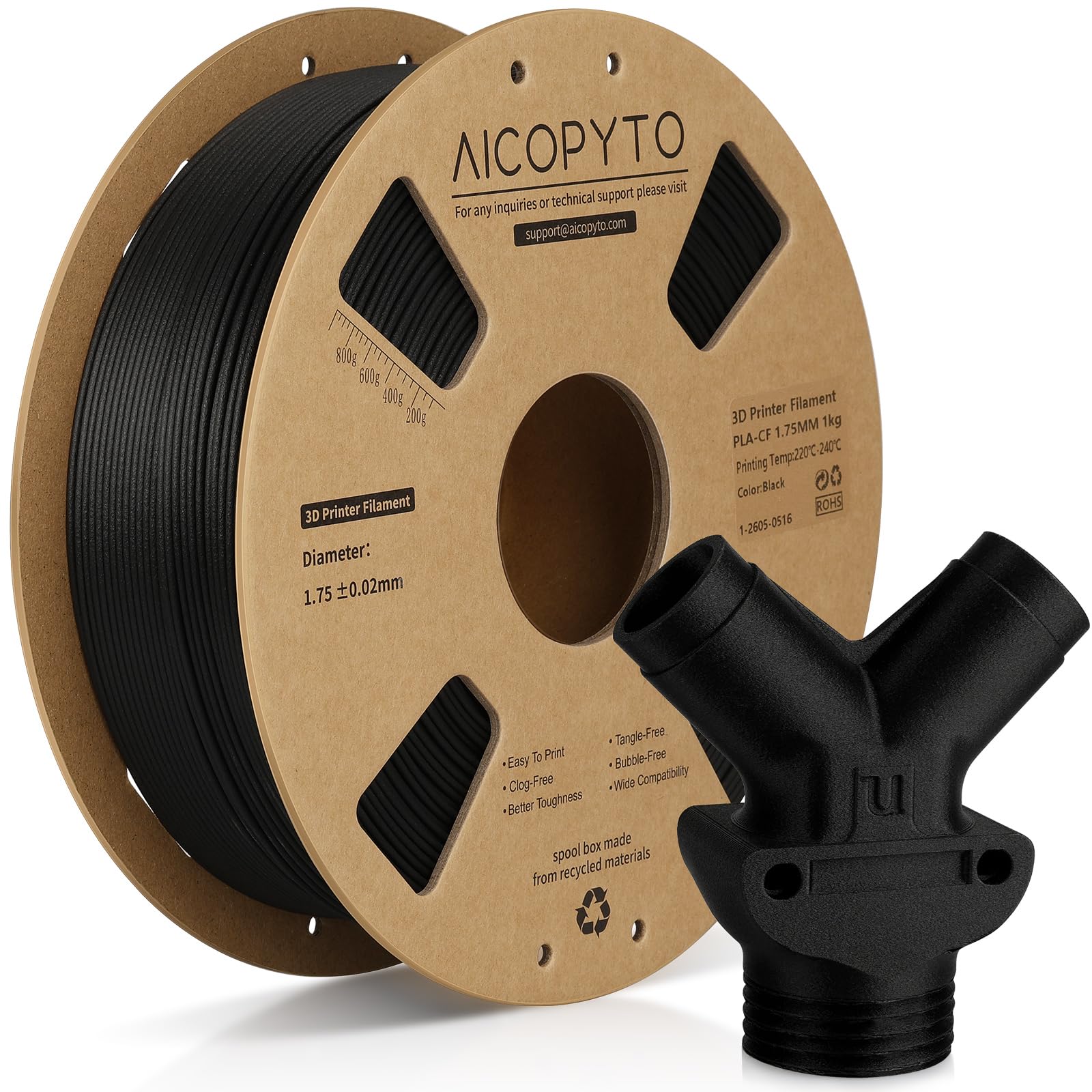 Carbon Fiber PLA 3D Printer Filament 1.75mm Black 1KG (2.2lbs) | PLA-CF 3D Printing Filament with Matte Finish, Strong, Lightweight, Enhanced Rigidity, Easy to Print for Most FDM 3D Printers