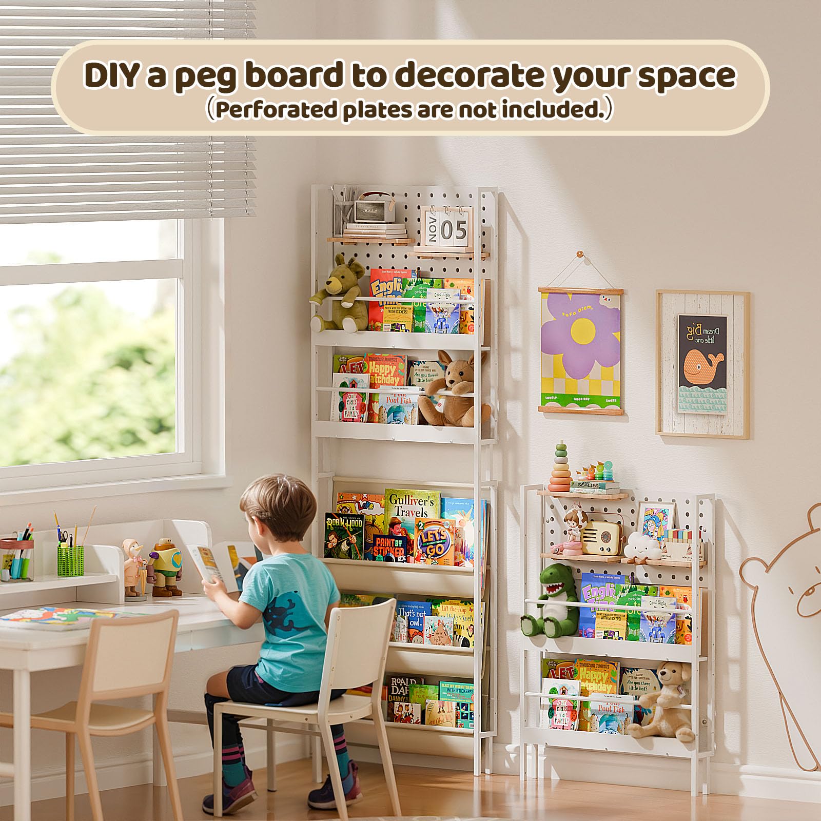 HAVLOTII Estantería para niños, estante de pared de 6 niveles para habitaciones de niños, estantería detrás de la puerta para bebés pequeños, estante de pared de esquina para dormitorio/guardería