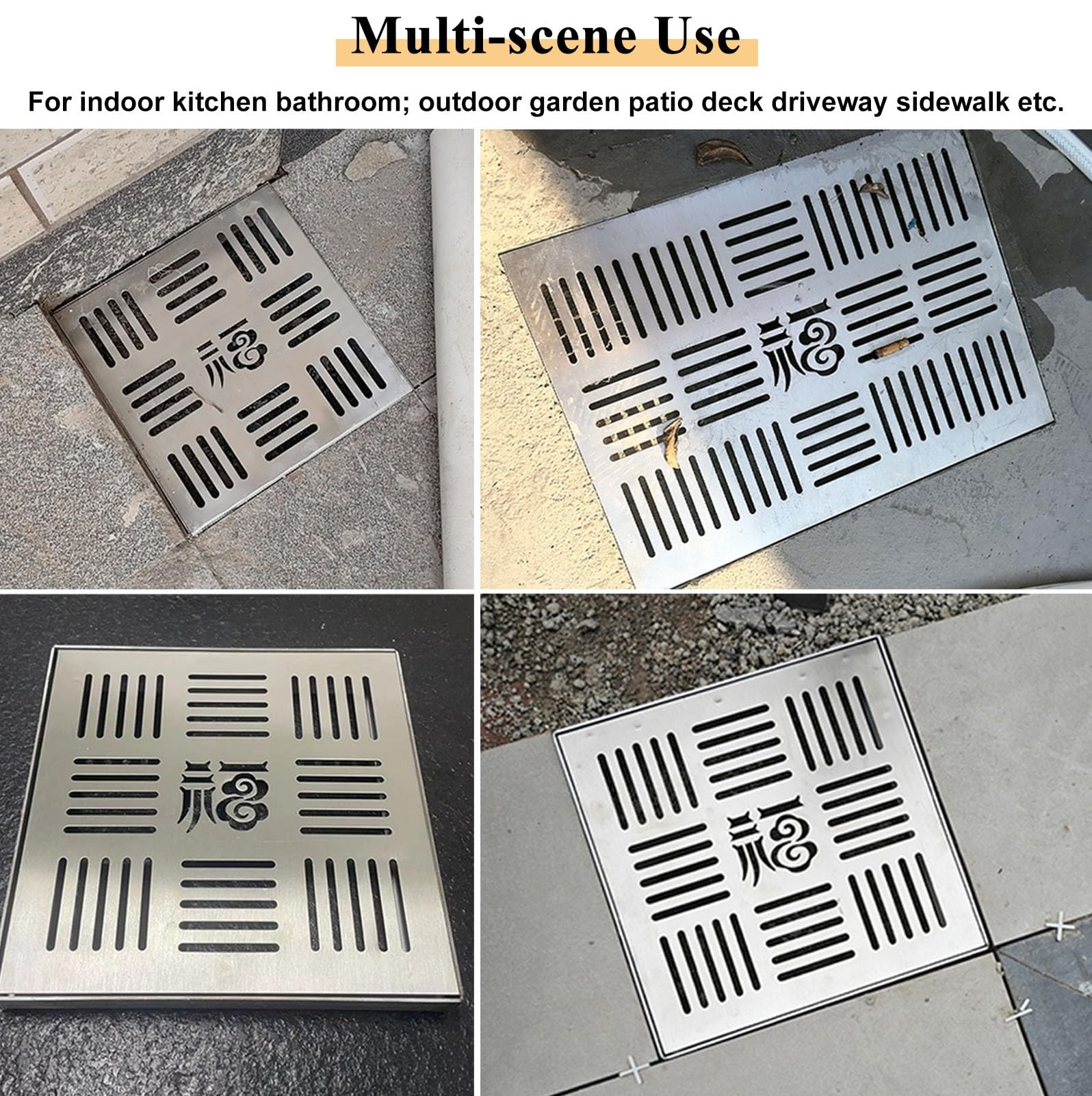 Caniveau Exterieur Grille de Drainage Carrée pour L'extérieur et L'intérieur. Grille de Drainage en Acier Inoxydable 304 pour Douche, Cuisine, Jardin(45x45x3cm(17.7x17.7x1.2in))