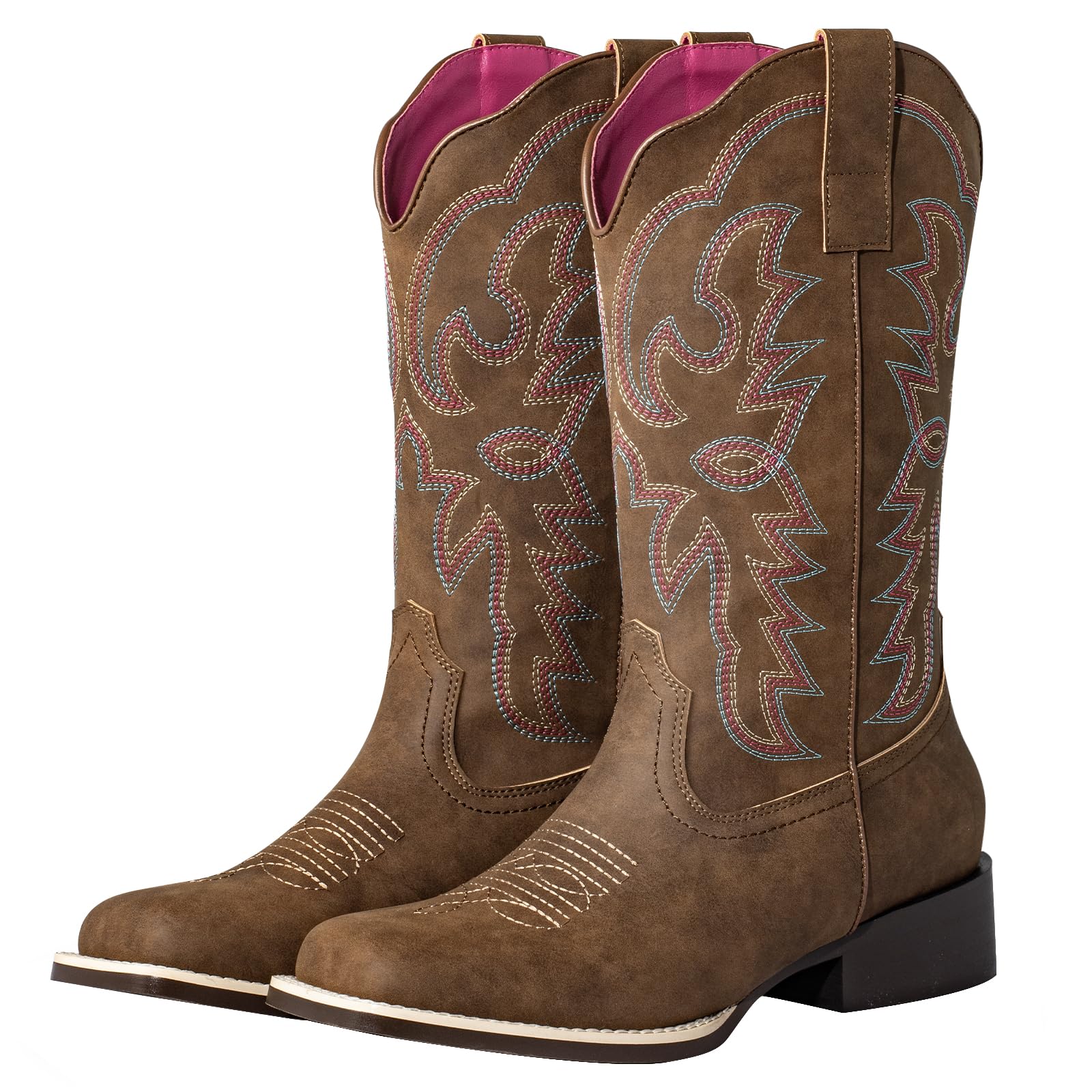 SheSole Womens Fashion Wide Square Toe Western Cowgirl Cowboy Boots Mid Calf