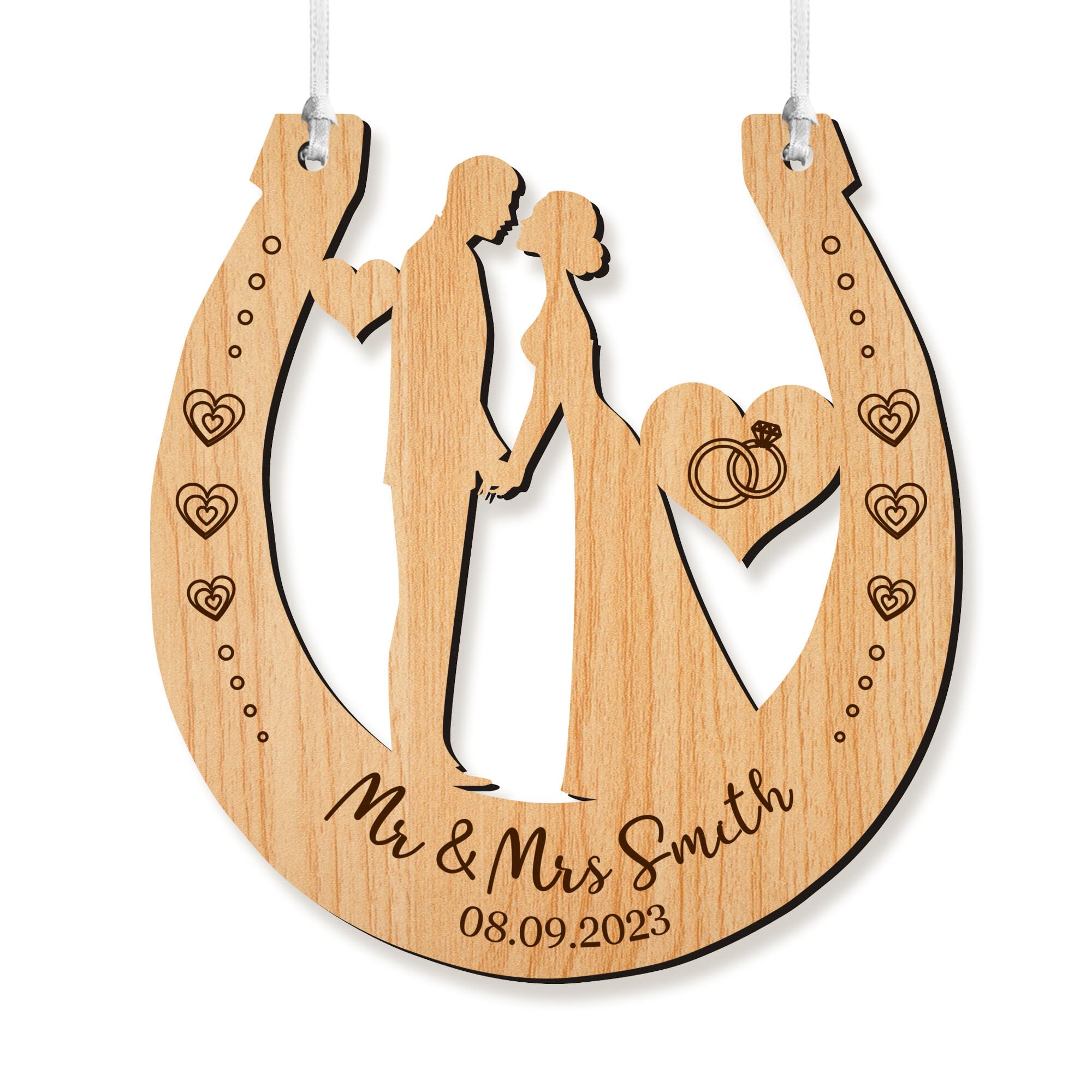 Personalised Wedding Horseshoes for The Bride Mr and Mrs Gifts Wooden Horse Shoe Wedding Bridal Good Luck Horseshoe Gift New Couple Gift Wedding Anniversary Favors(Wedding)