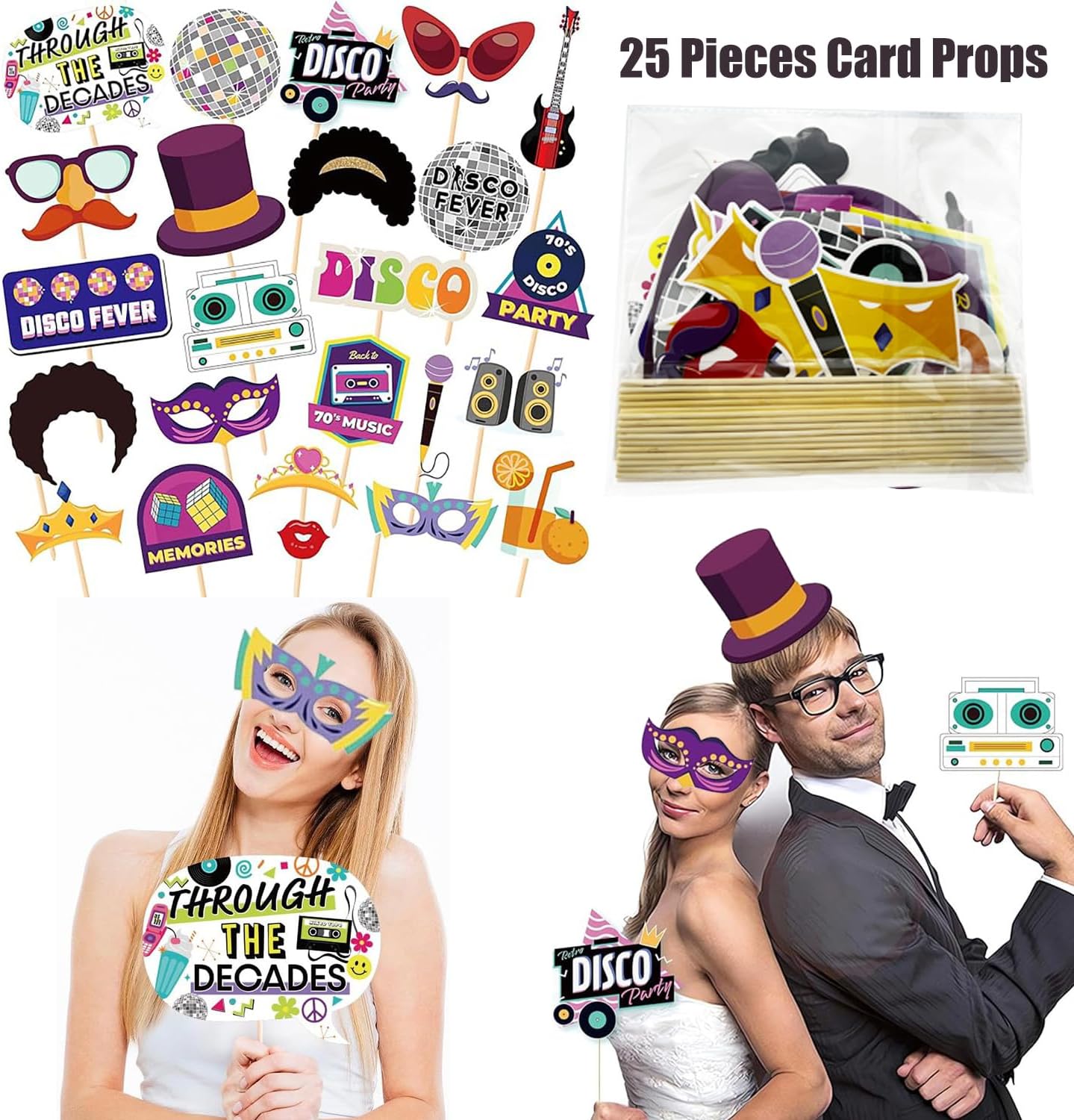 50 Pcs Rock Party Photo Booth Props Set for Adults, Funny Rock Star Party Sunglasses, Hats, Wigs, Inflatable, Photo Booth Props Kits for Graduation, Wedding, Birthday, Bachelorette and All Occasions - Image 7