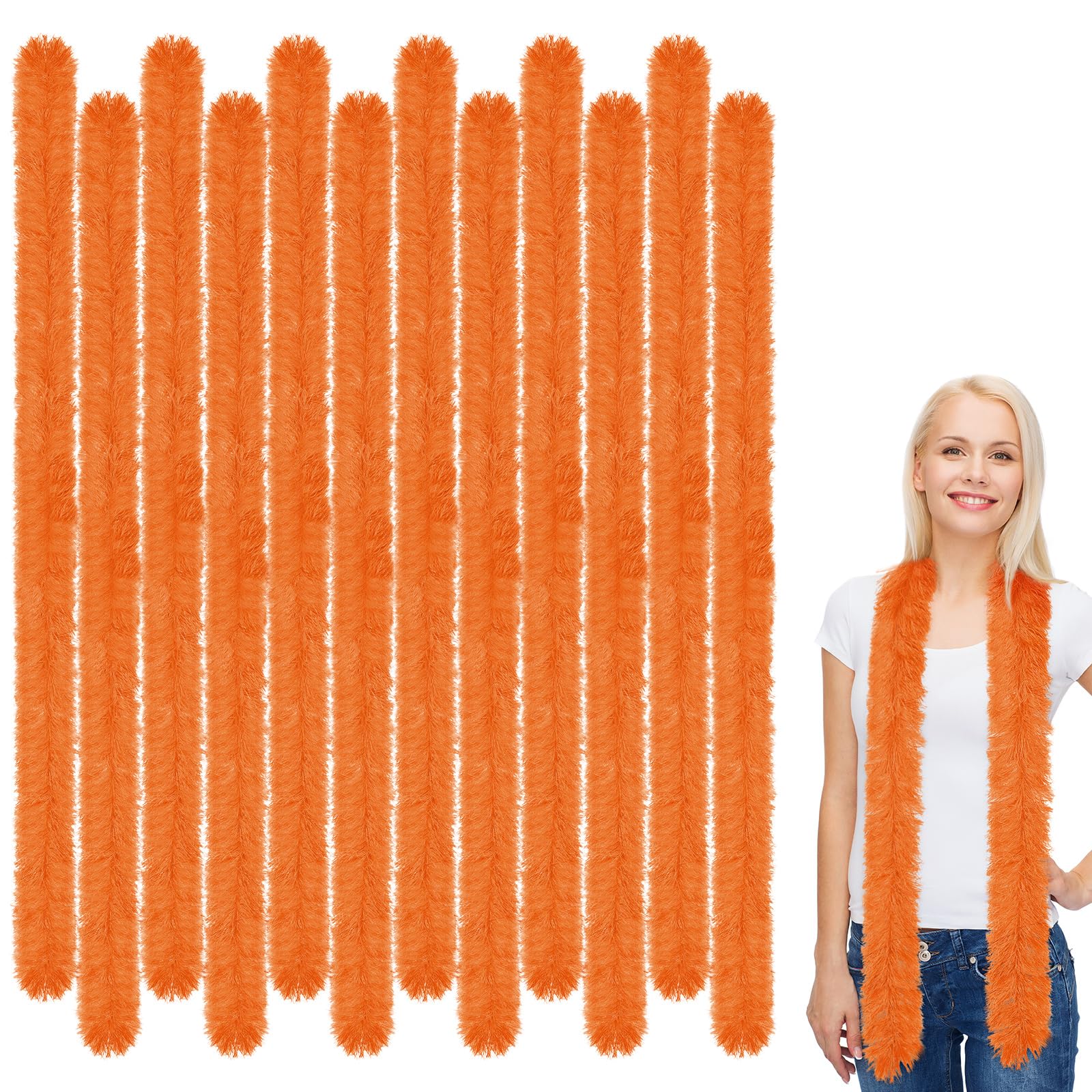 Xtinmee 12 Pcs Feather Boas Artificial Fluffy Boas for Party Bulk Color Feather Scarf for Women Christmas Tea Party, Orange, 5 ft