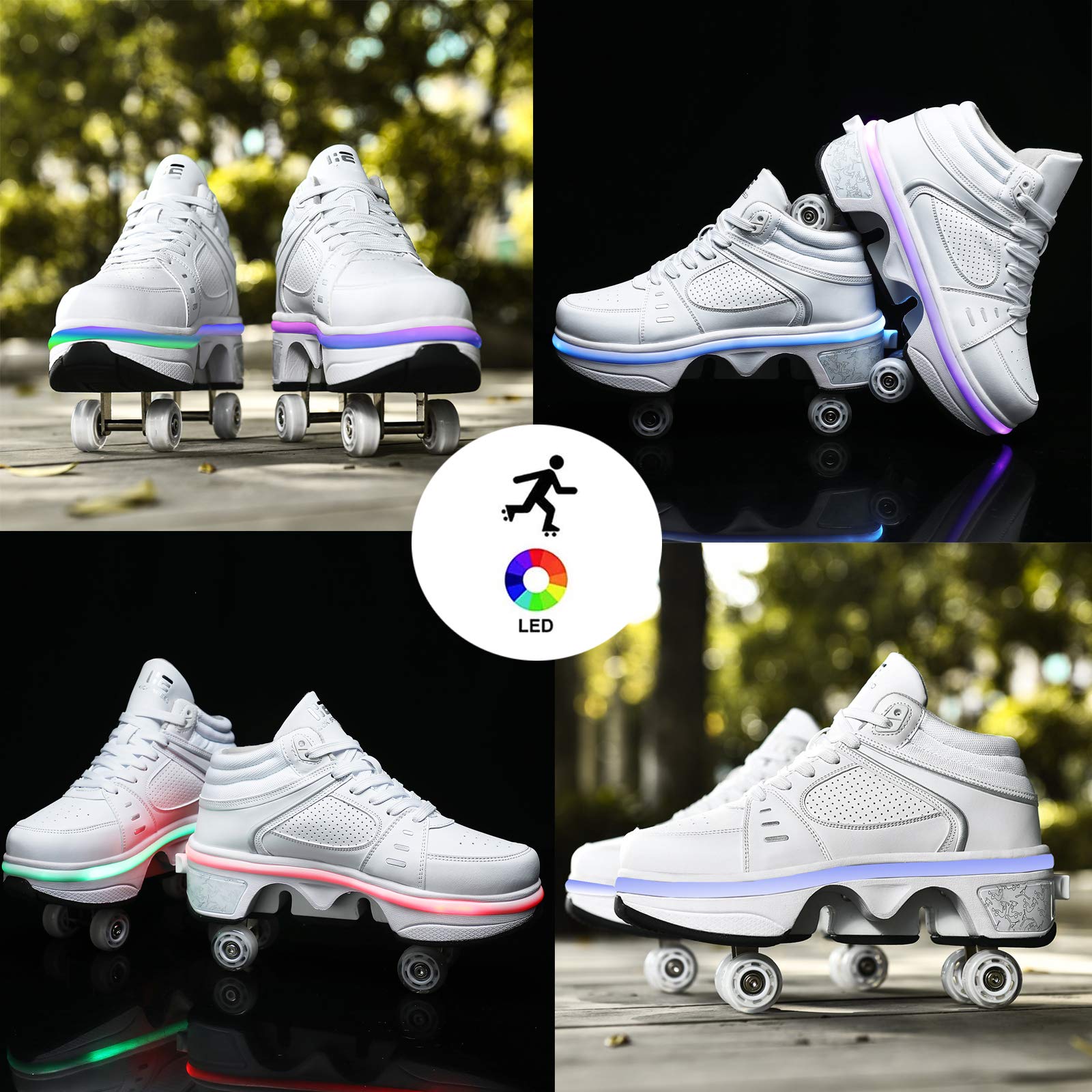 Pattini A Rotelle Quad Regolabili con Luce A LED,Scarpe Multiuso 2 in 1 per Regalo per Principianti Unisex,EUR38