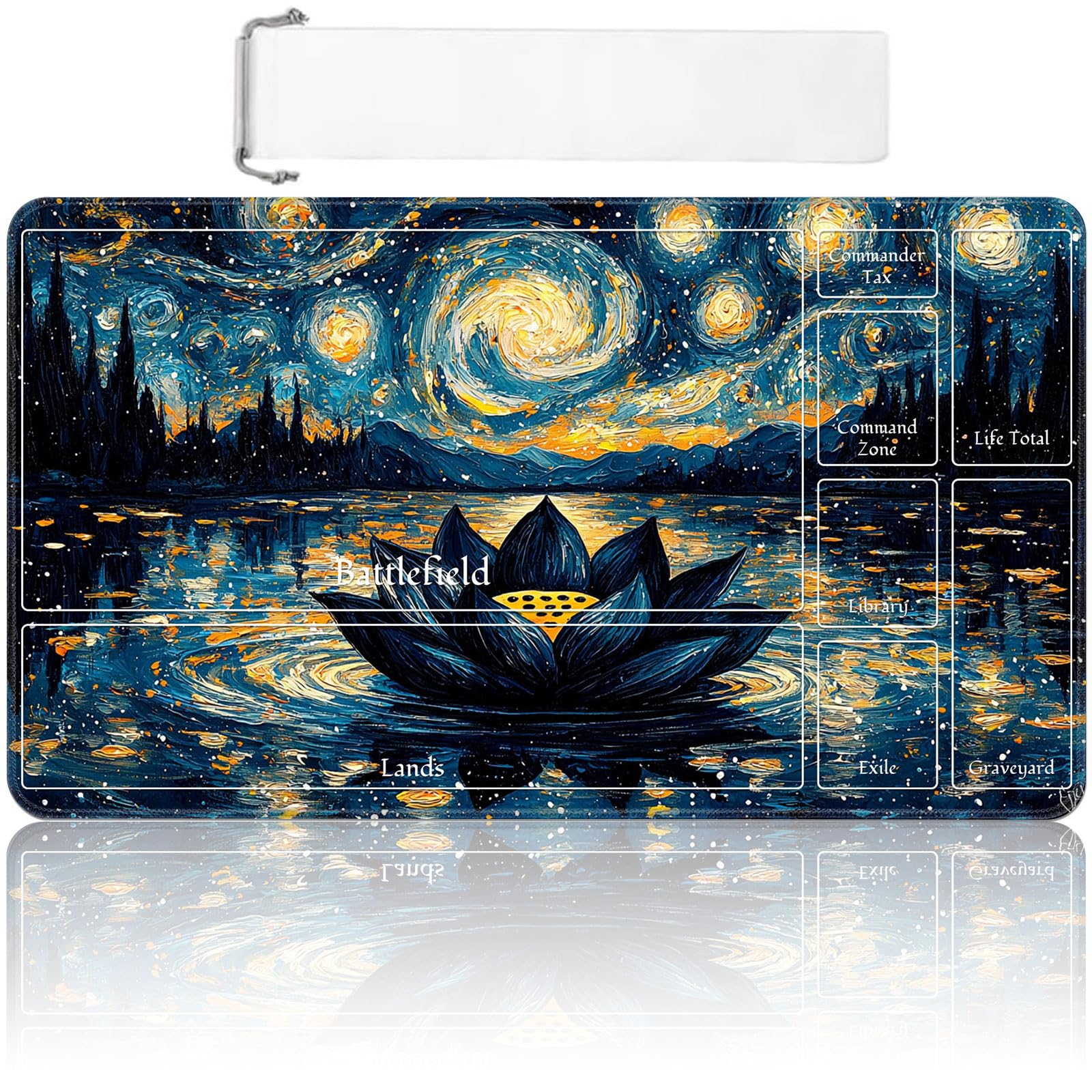 MTG Playmat with Zones 24x14 Inch – Trading Card Game Mat for Magic The Gathering, TCG Playmat with Free Storage Bag, Non-Slip Rubber Base Card Battle Play Mat, Blue Lotus