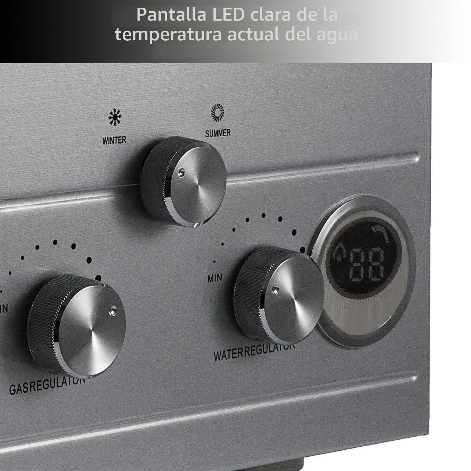 Calentador de agua a gas, calentador de agua de gas propano GLP 6L con kit de ducha con modos de invierno y verano, calentador de agua instantáneo sin depósito 16kw, para el hogar y el exterior (A)
