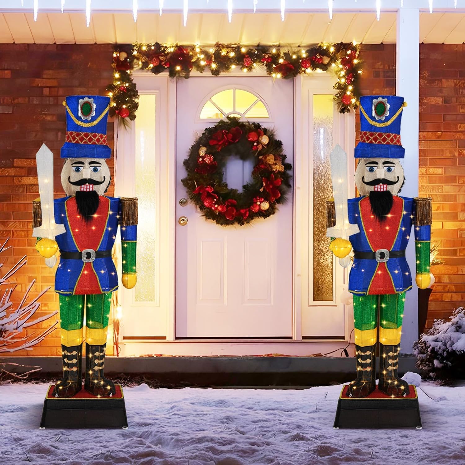 GOPLUS Weihnachten Nussknacker Figur groß, beleuchtete Weihnachtsdeko XXL, 184 cm Weihnachtsfigur mit LED-Lichtern, Weihnachtsdekoration Nussknacker mit Schwert, Weihnachtsbeleuchtung für innen, außen