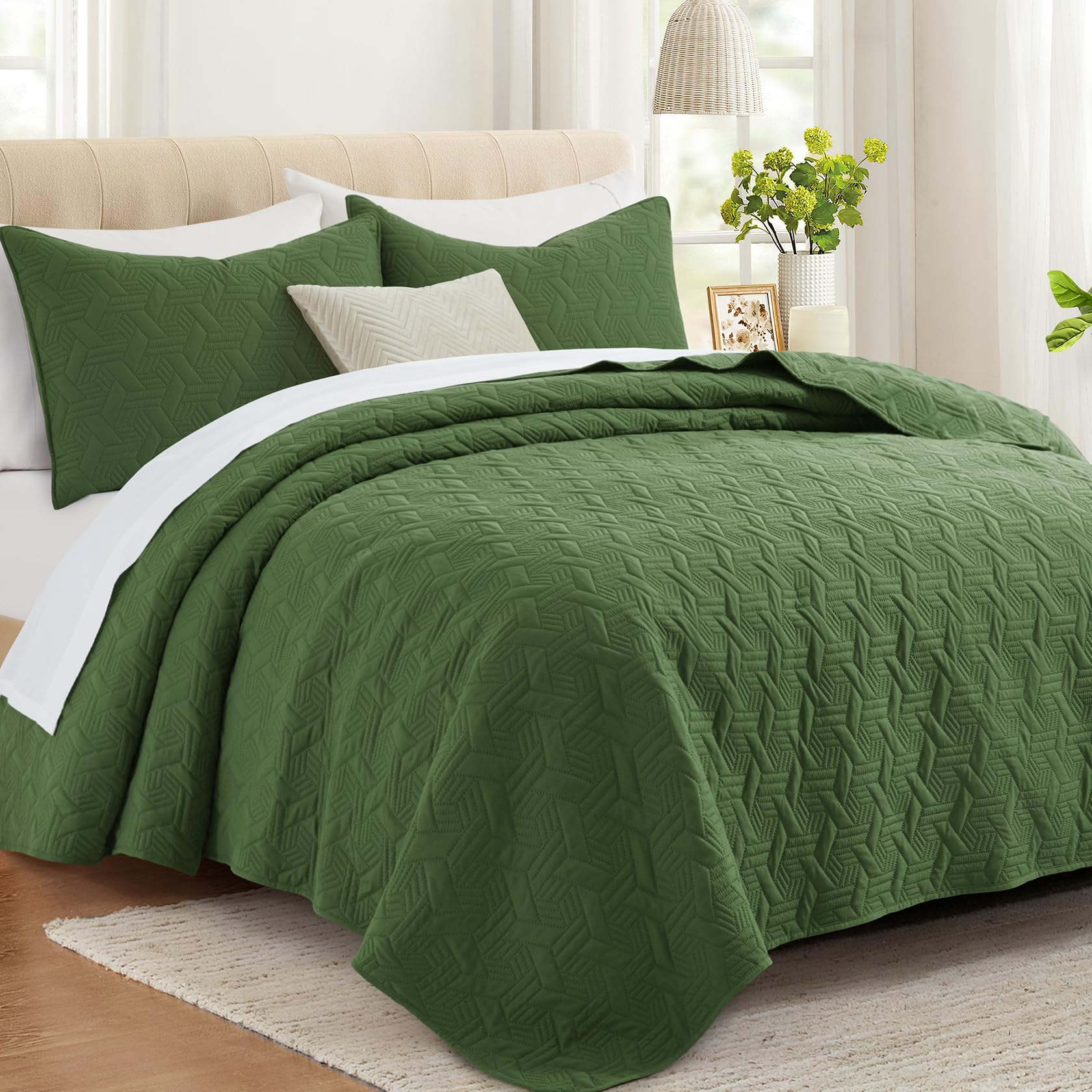 Lavsiry Set di biancheria da letto per letto king size, con motivo a cestino, leggero, in morbida microfibra, per tutte le stagioni, 3 pezzi (1 trapunta, 2 federe per cuscini