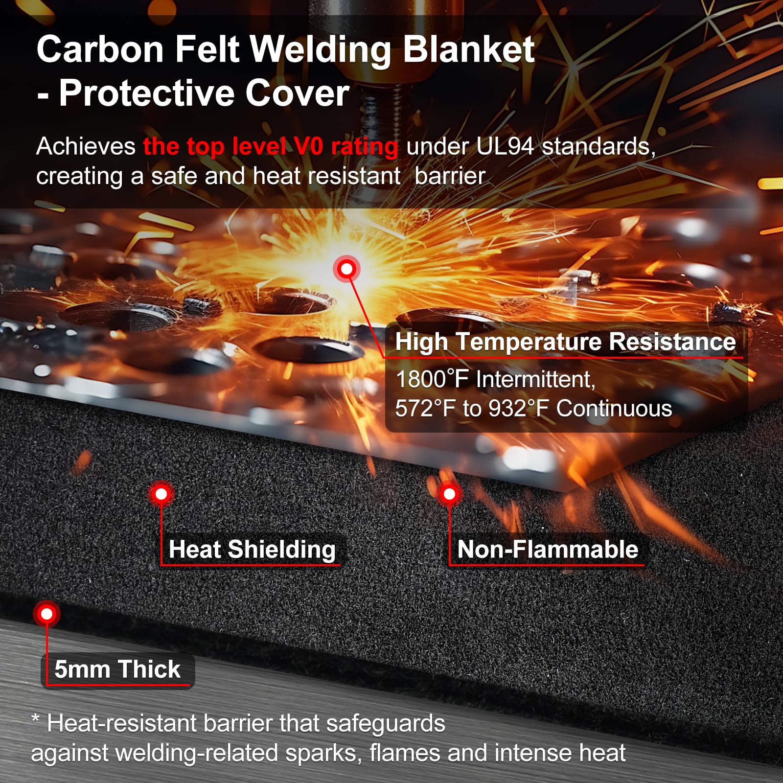 VVFLED 2 Pack Carbon Felt Welding Blanket Fireproof, 5mm Thickened Soldering Mat Heat Resistant Up to 1800°F - Image 2