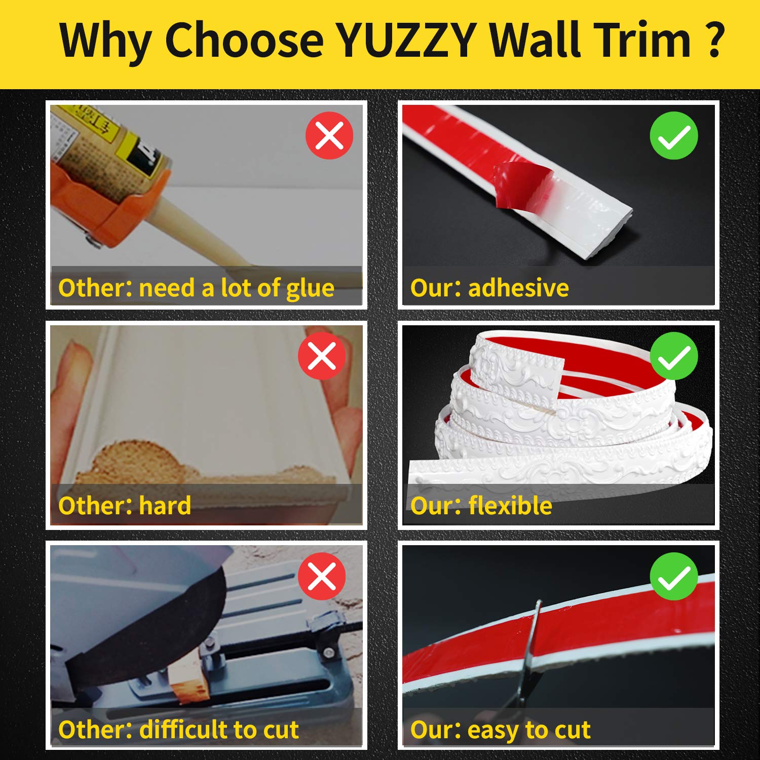 Yuzzy Flexible Molding Trim Wall Trim, 16 Feet Peel and Stick Crown