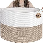 INDRESSME 115L Extra Large Blanket Basket, Soft Cotton Rope Storage Baskets for Organizing Living Room Dcor Toy Storage for Kids,Decorative Woven Basket for Laundry & Towels, Light Brown
